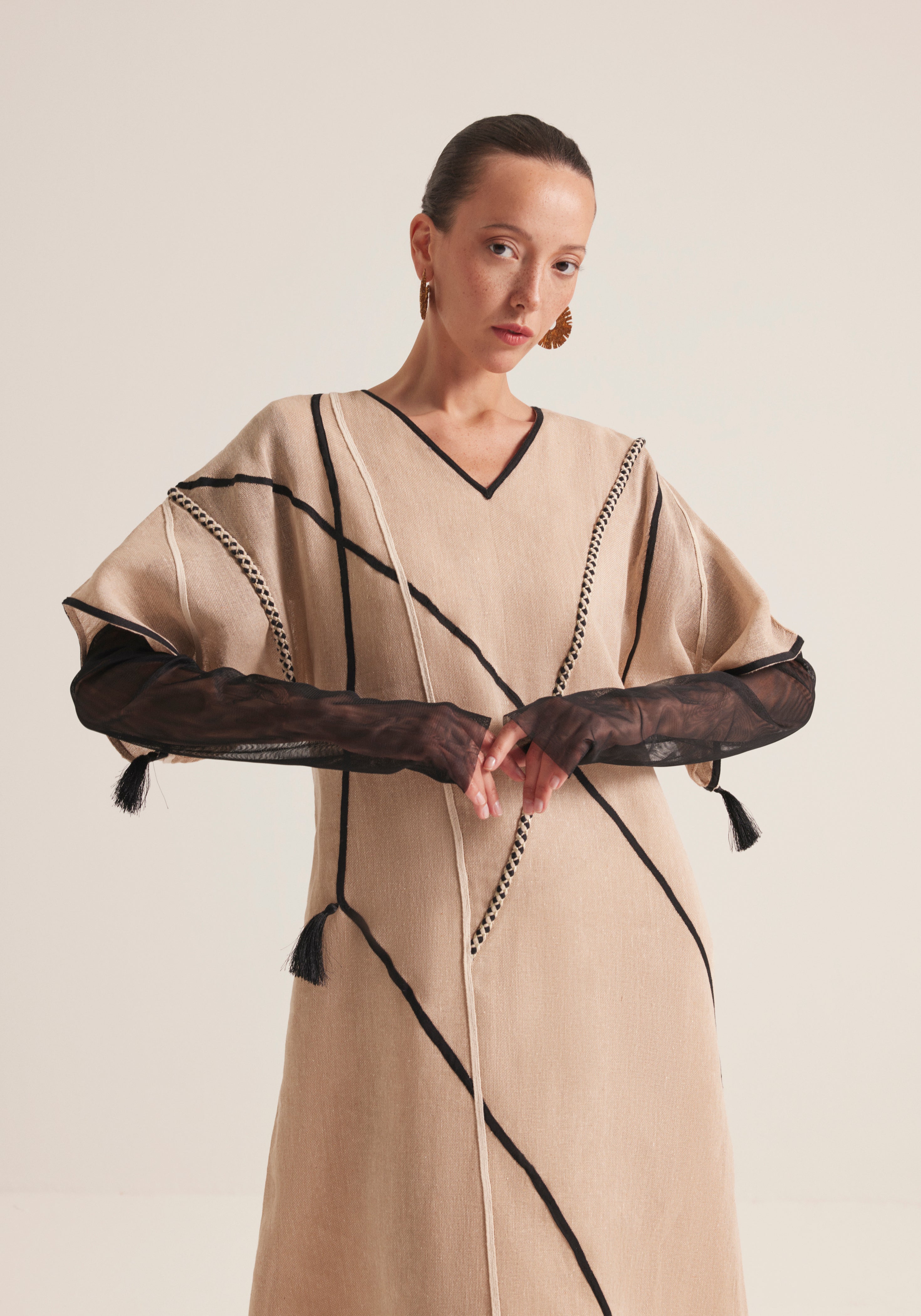 Oat Kaftan with graphic embroidery