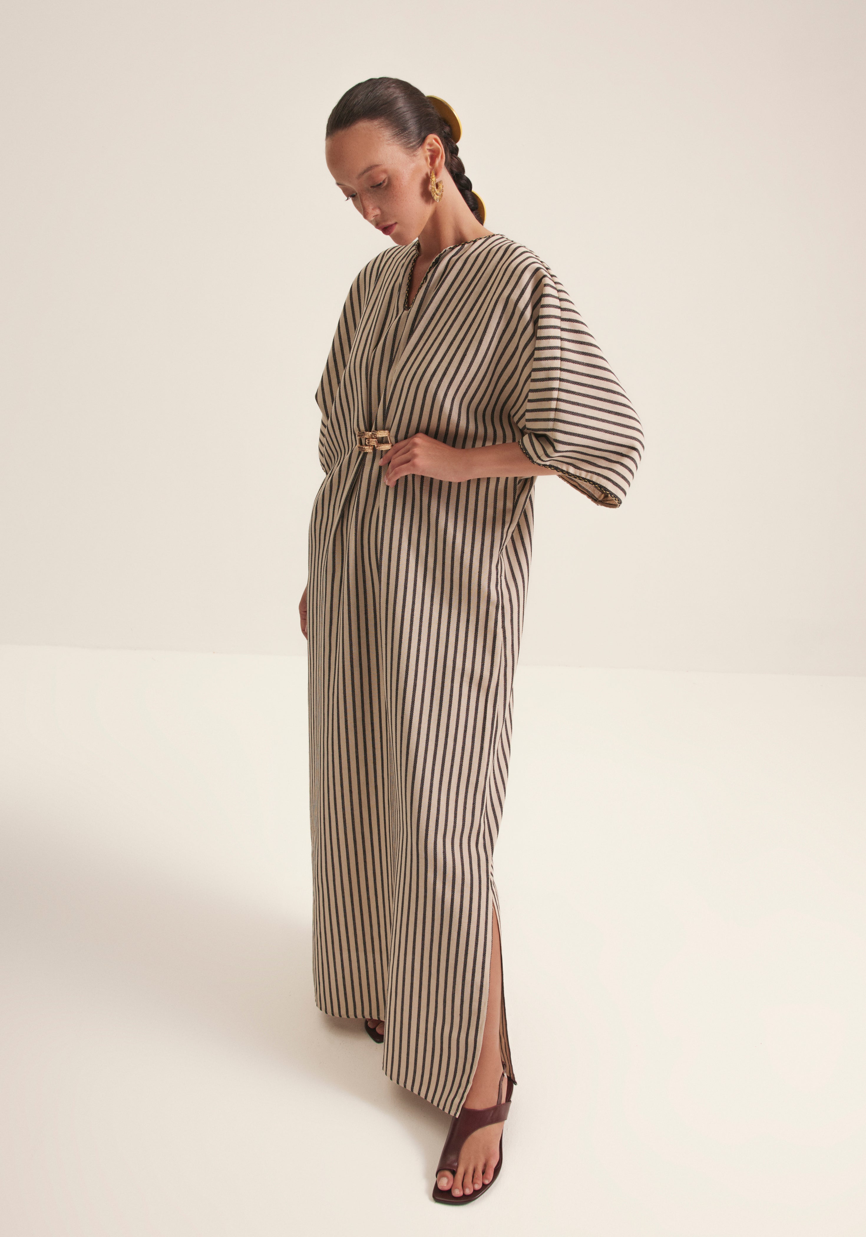 Black Stripes with gold buckle kaftan