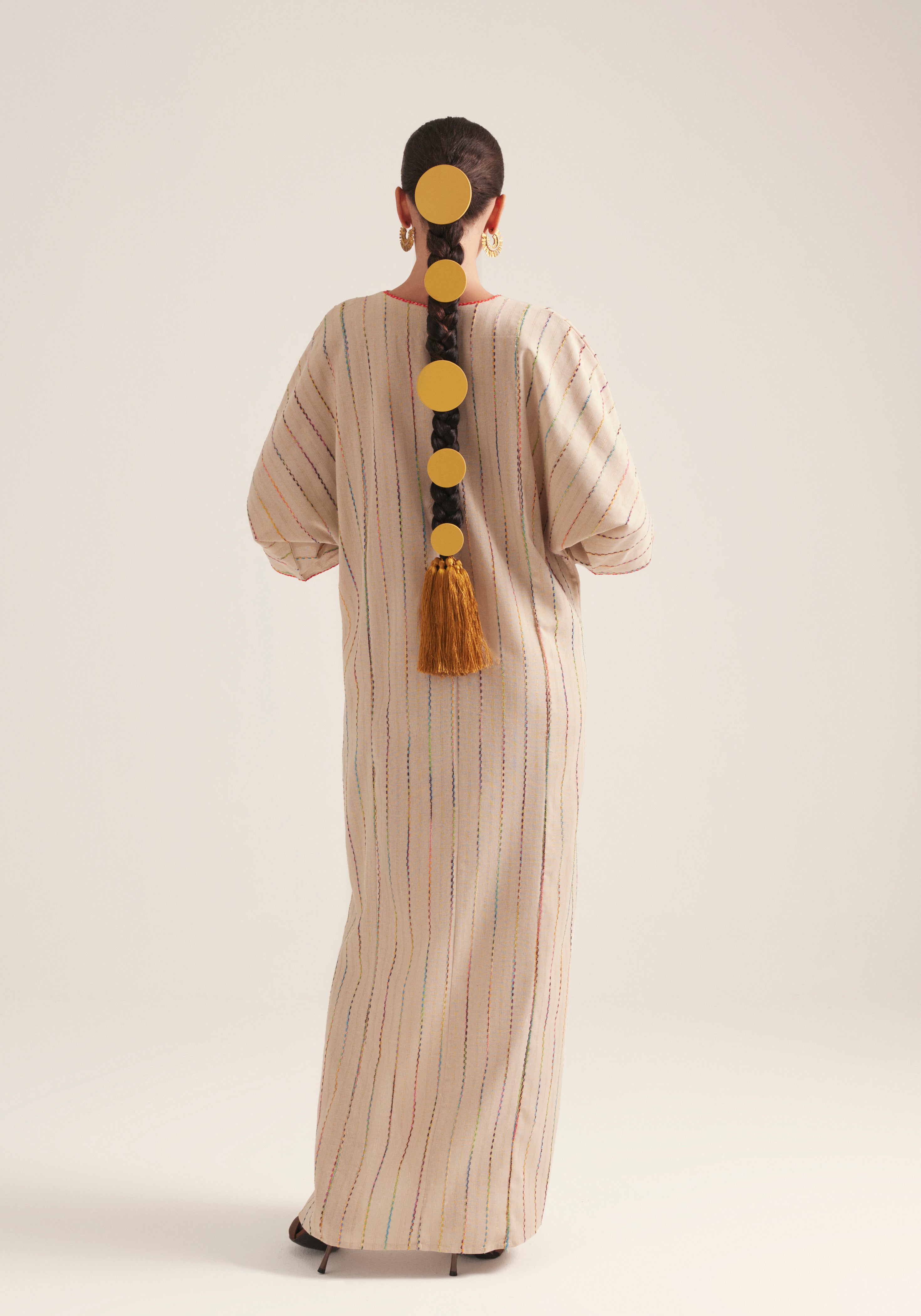Colorful stripes with gold buckle Kaftan