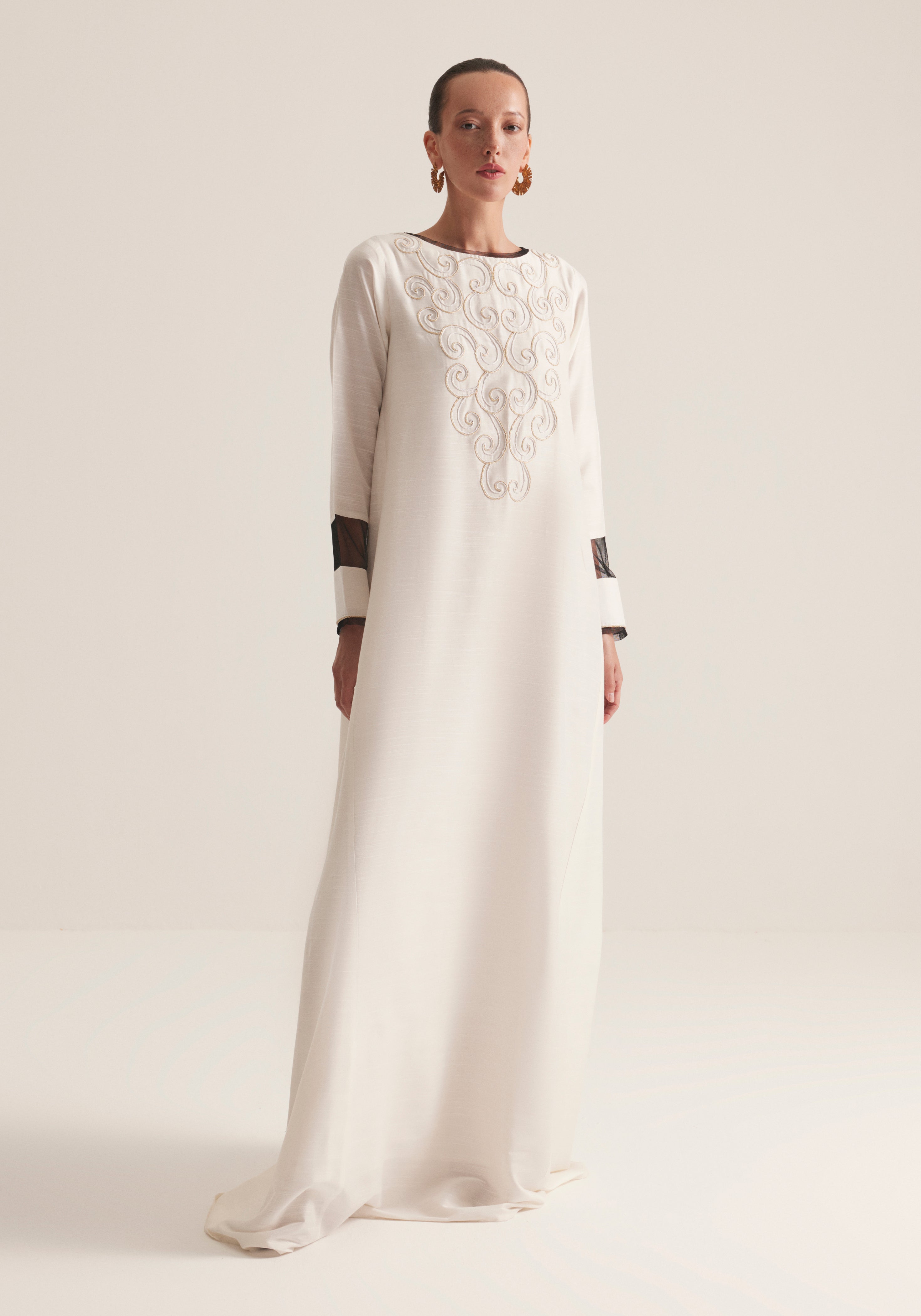off white Kaftan with embroidery