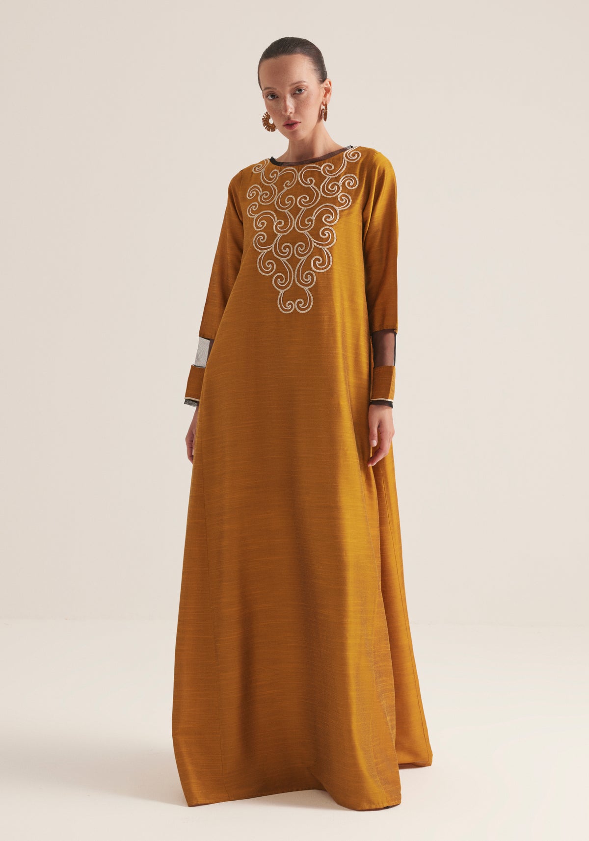 Mustard yellow Kaftan with embroidery