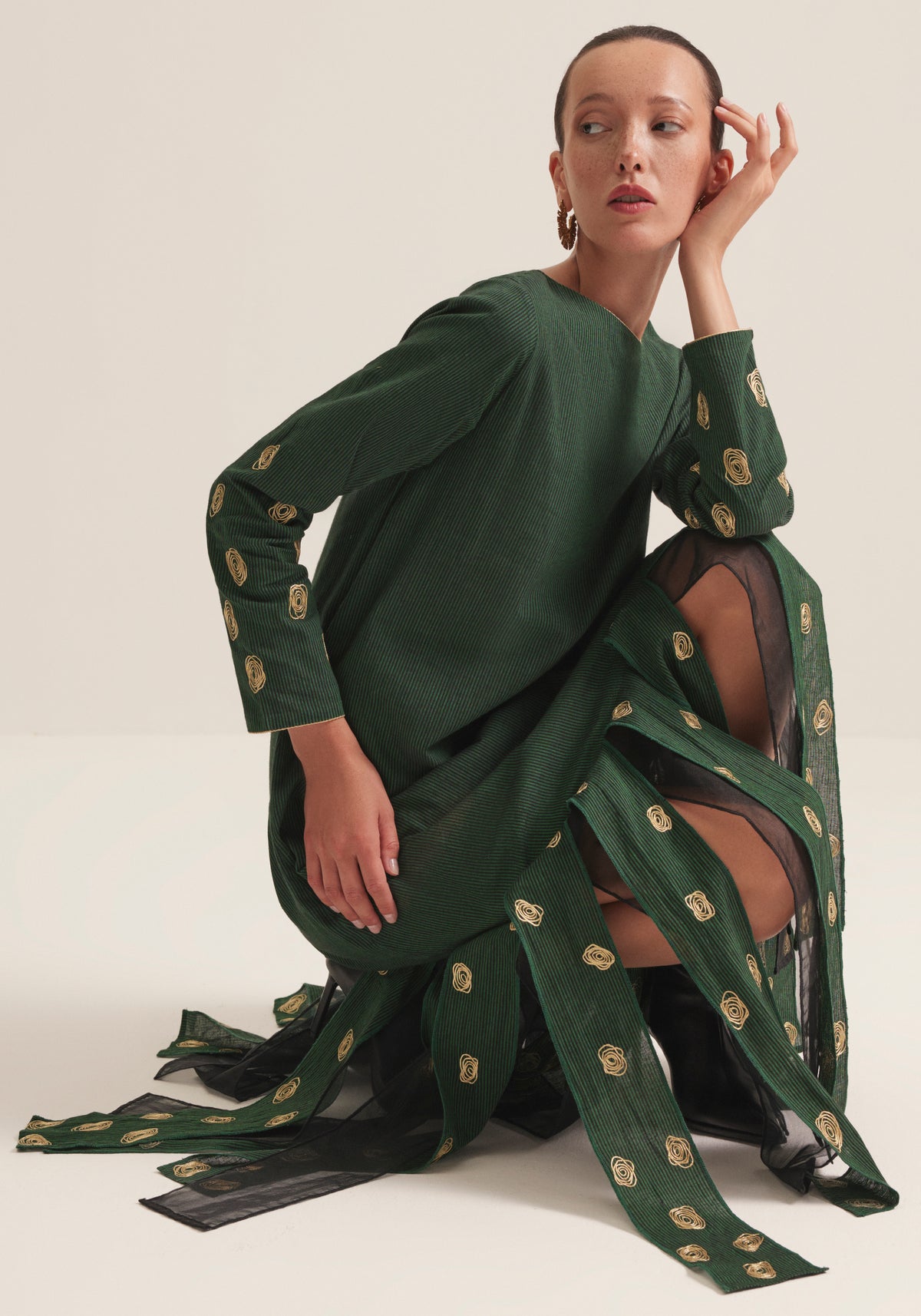 Green Kaftan with pleats