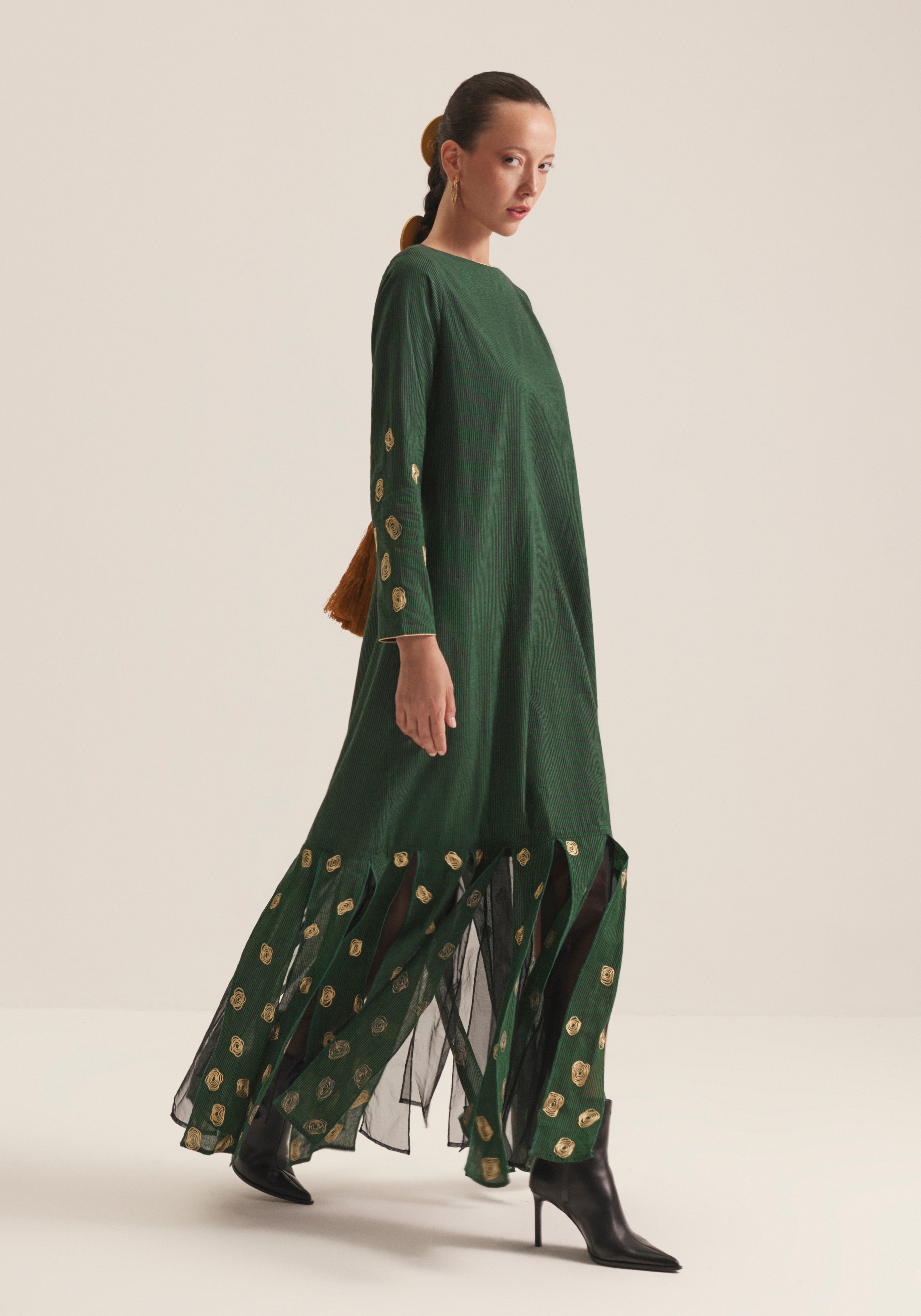 Green Kaftan with pleats