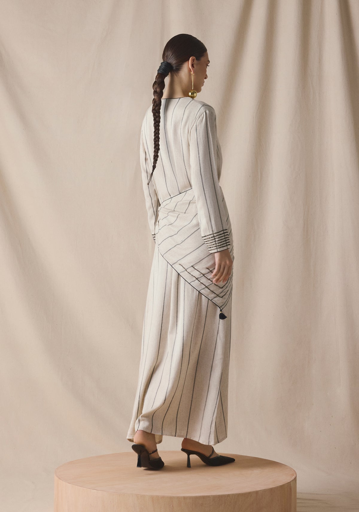 Striped Kaftan with bandana in black details
