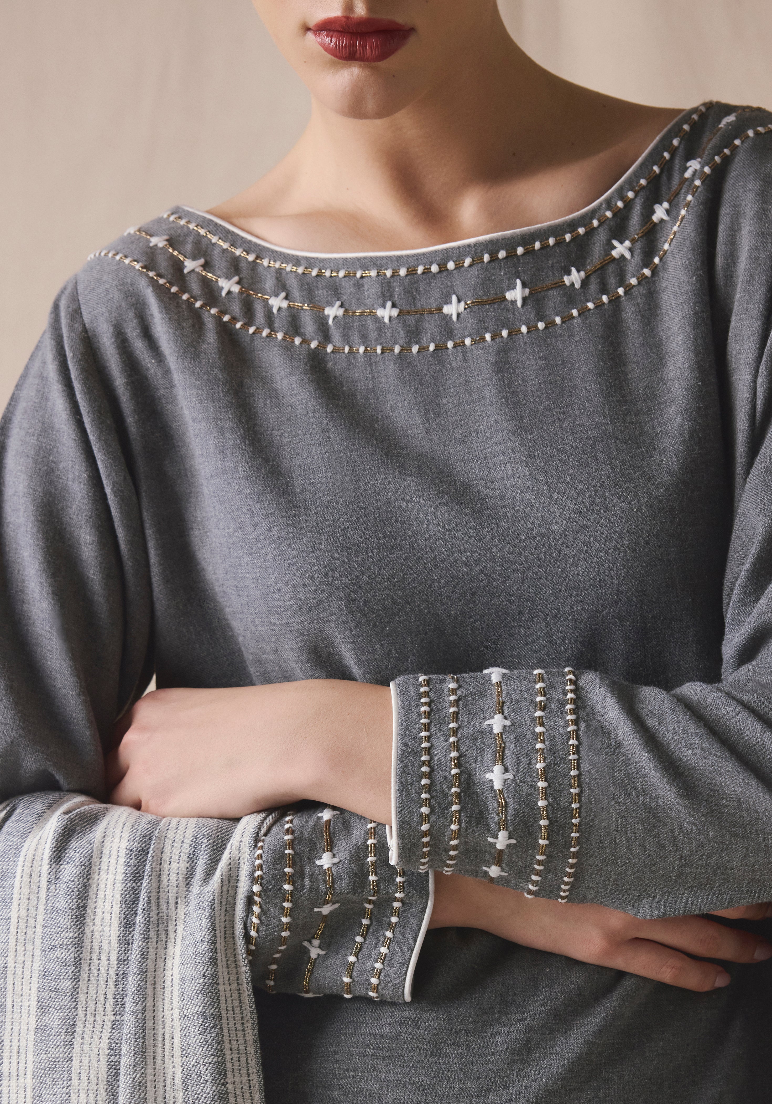 Gray Kaftan with Shawl