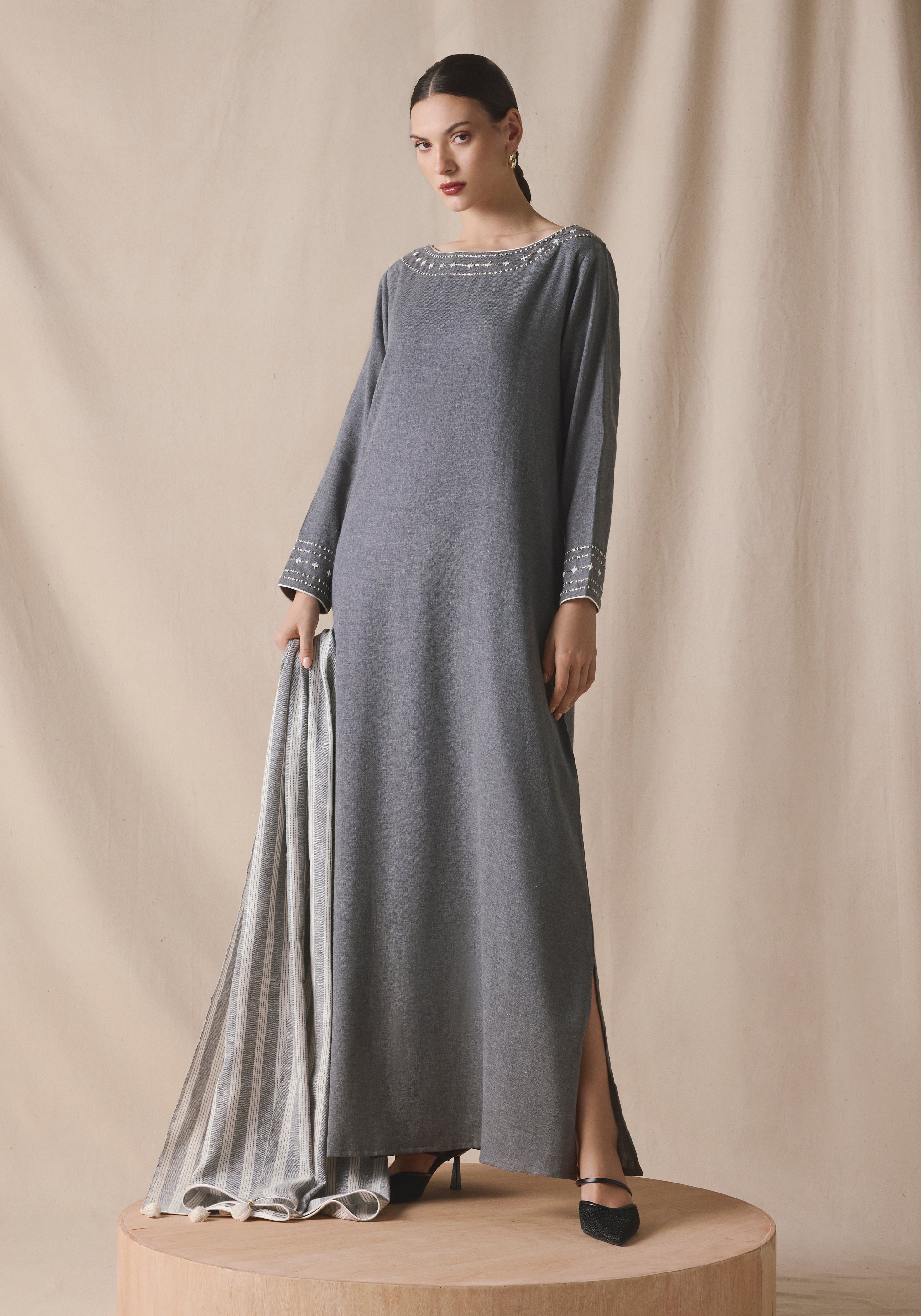 Gray Kaftan with Shawl