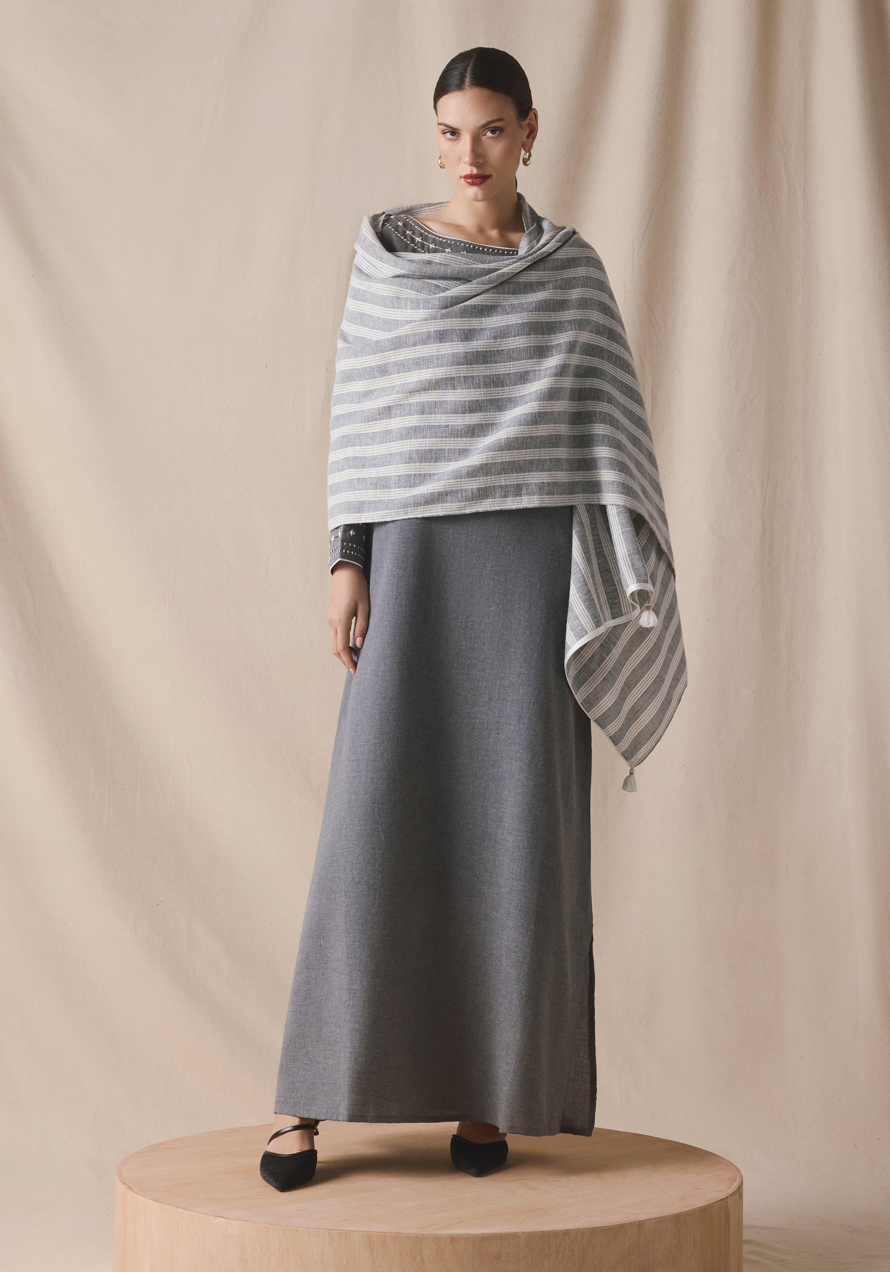 Gray Kaftan with Shawl