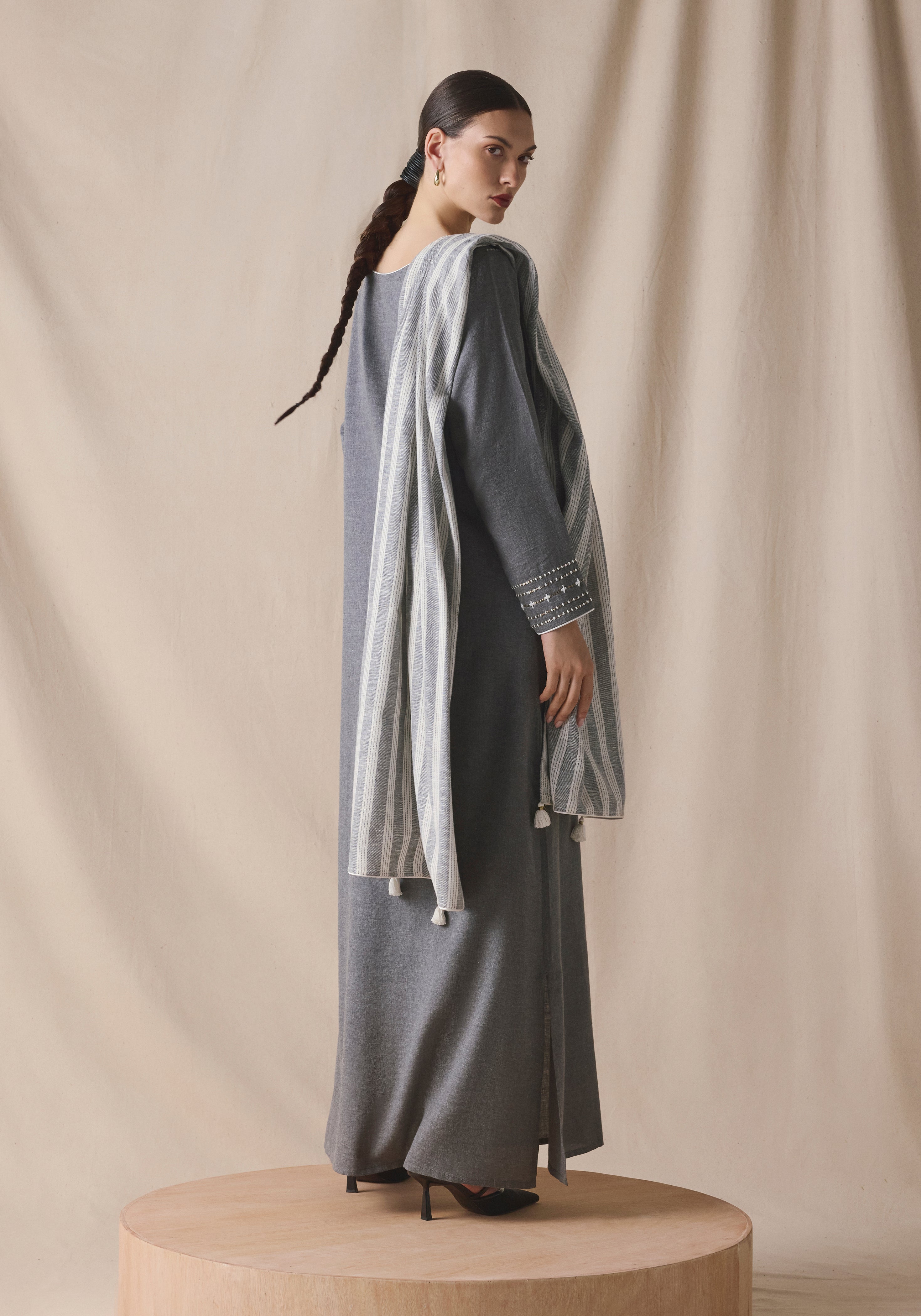 Gray Kaftan with Shawl