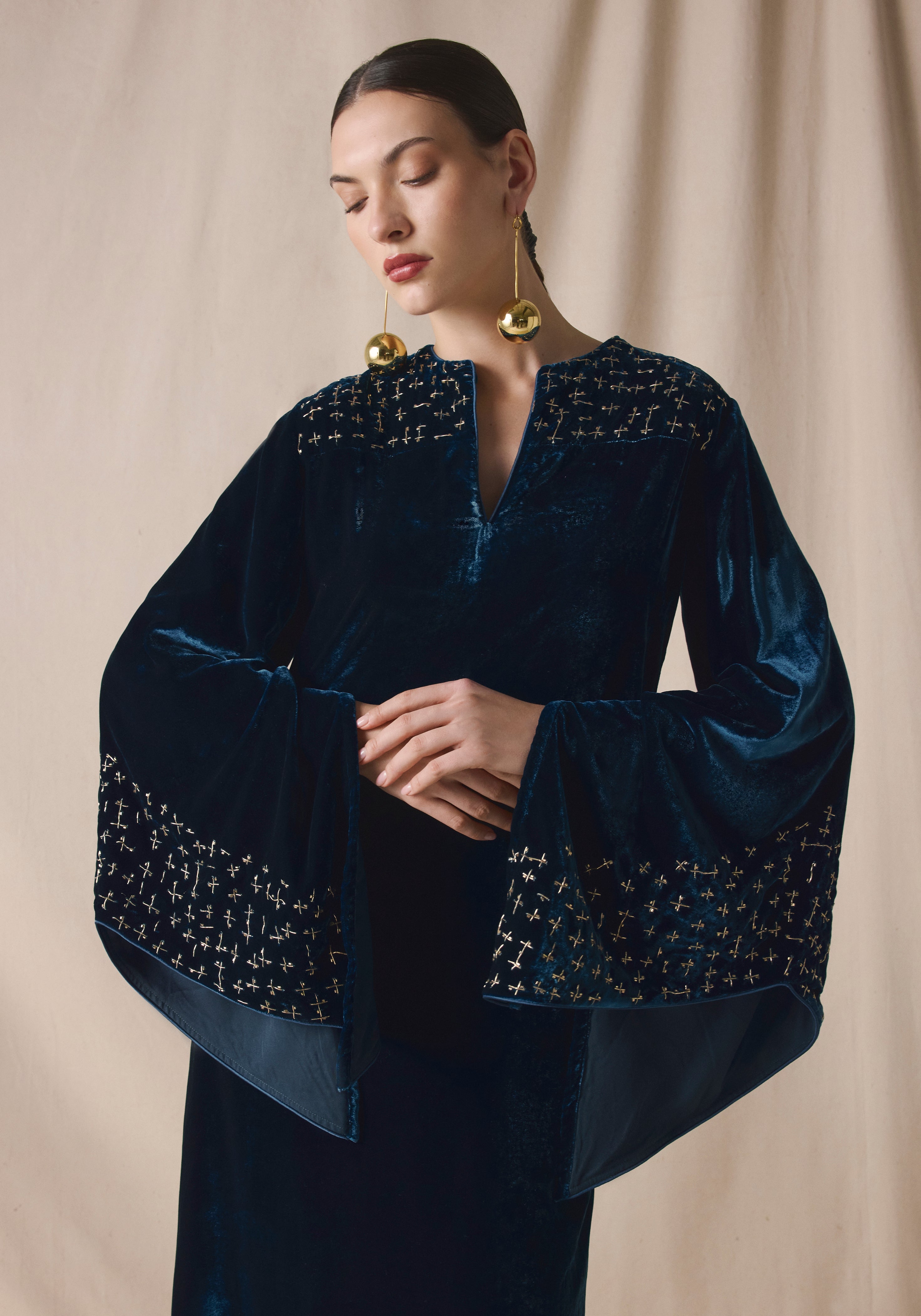 Blue teal Kaftan in velvet