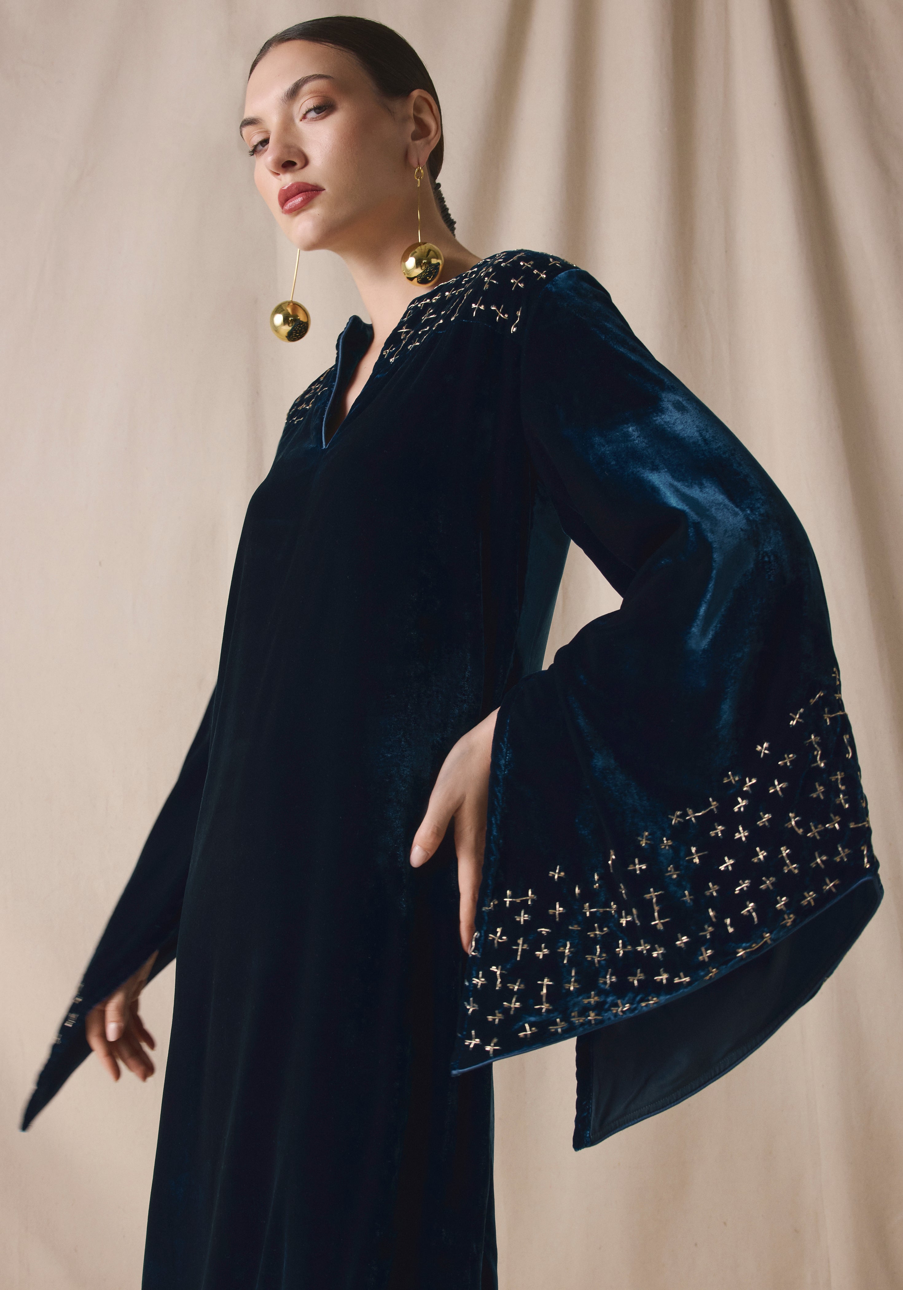 Blue teal Kaftan in velvet