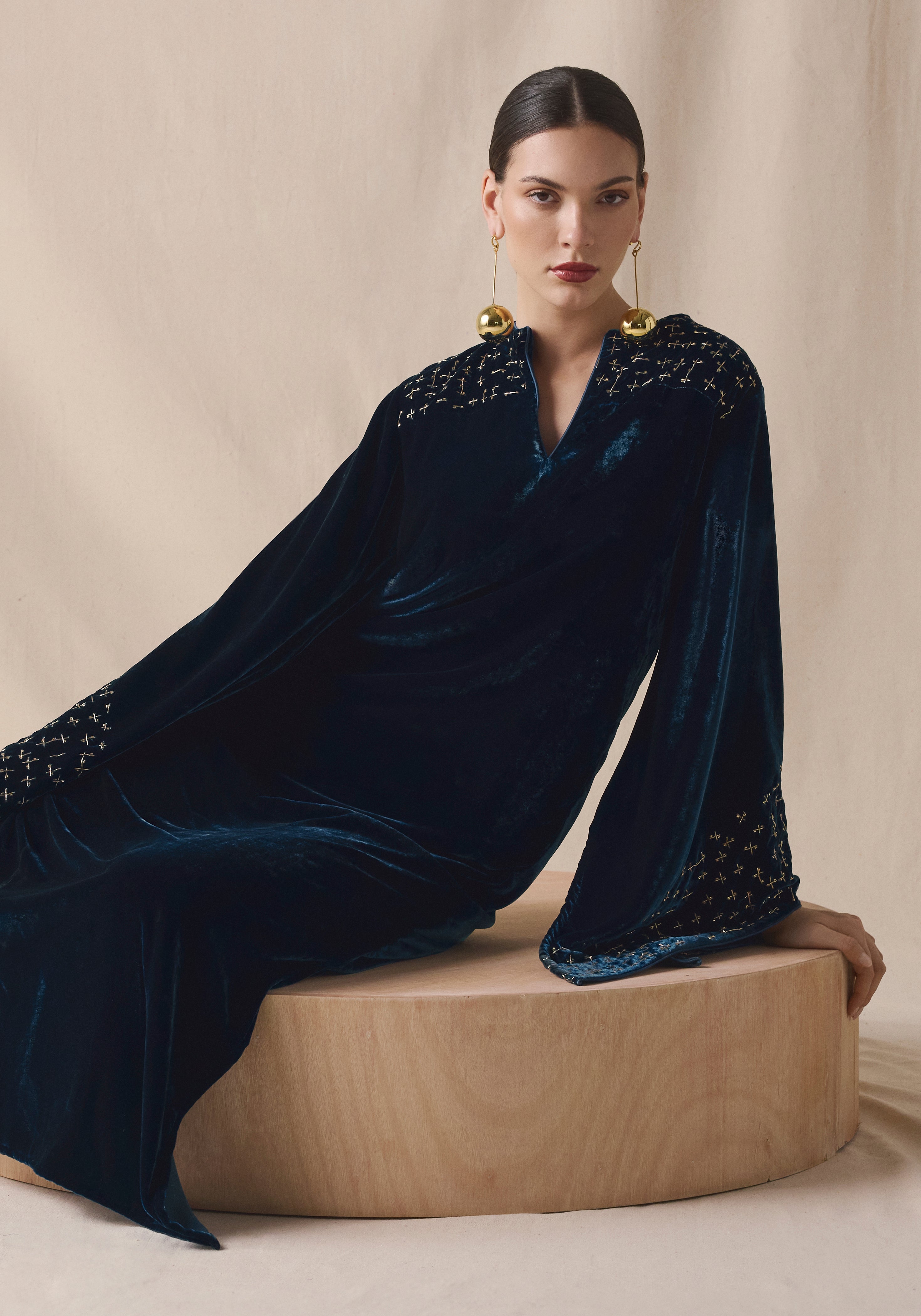 Blue teal Kaftan in velvet