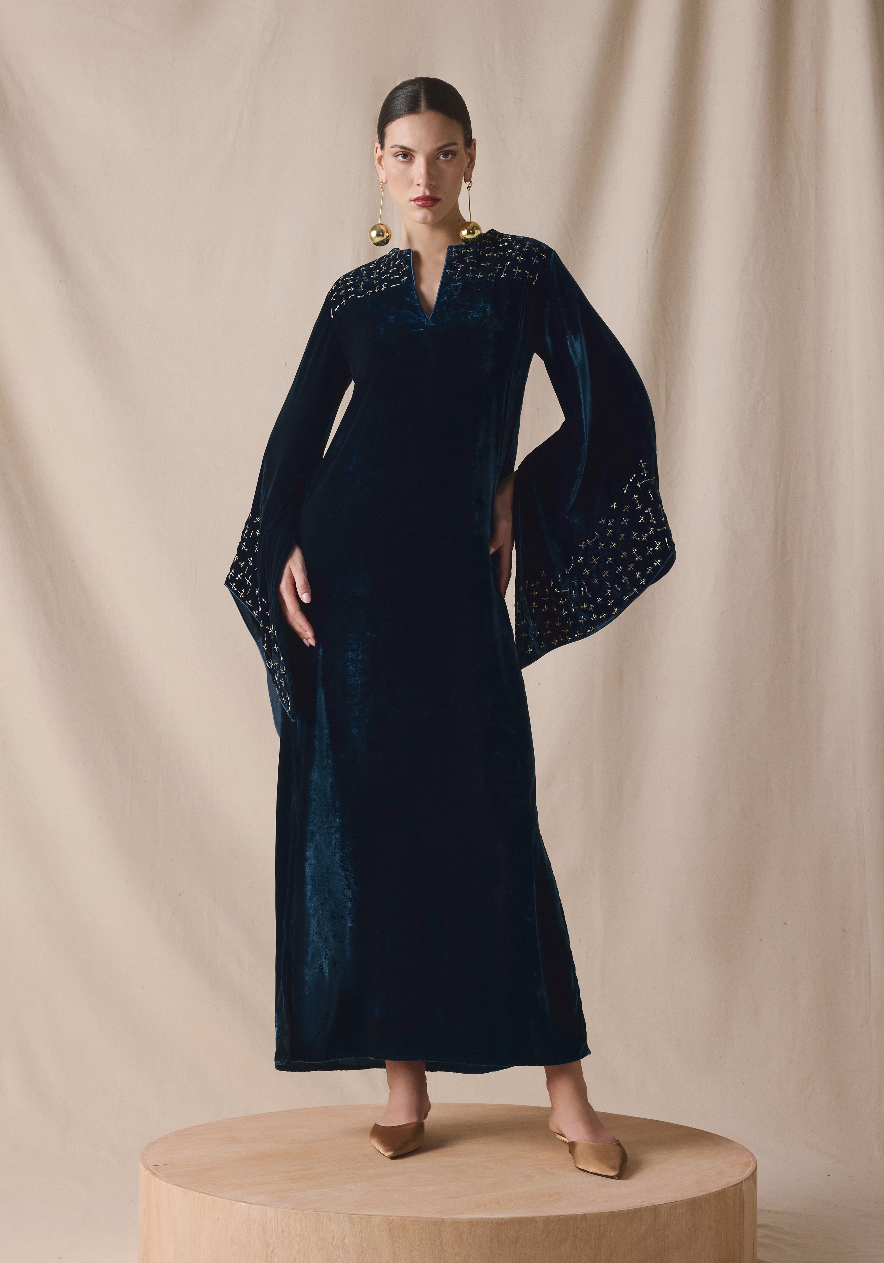 Blue teal Kaftan in velvet