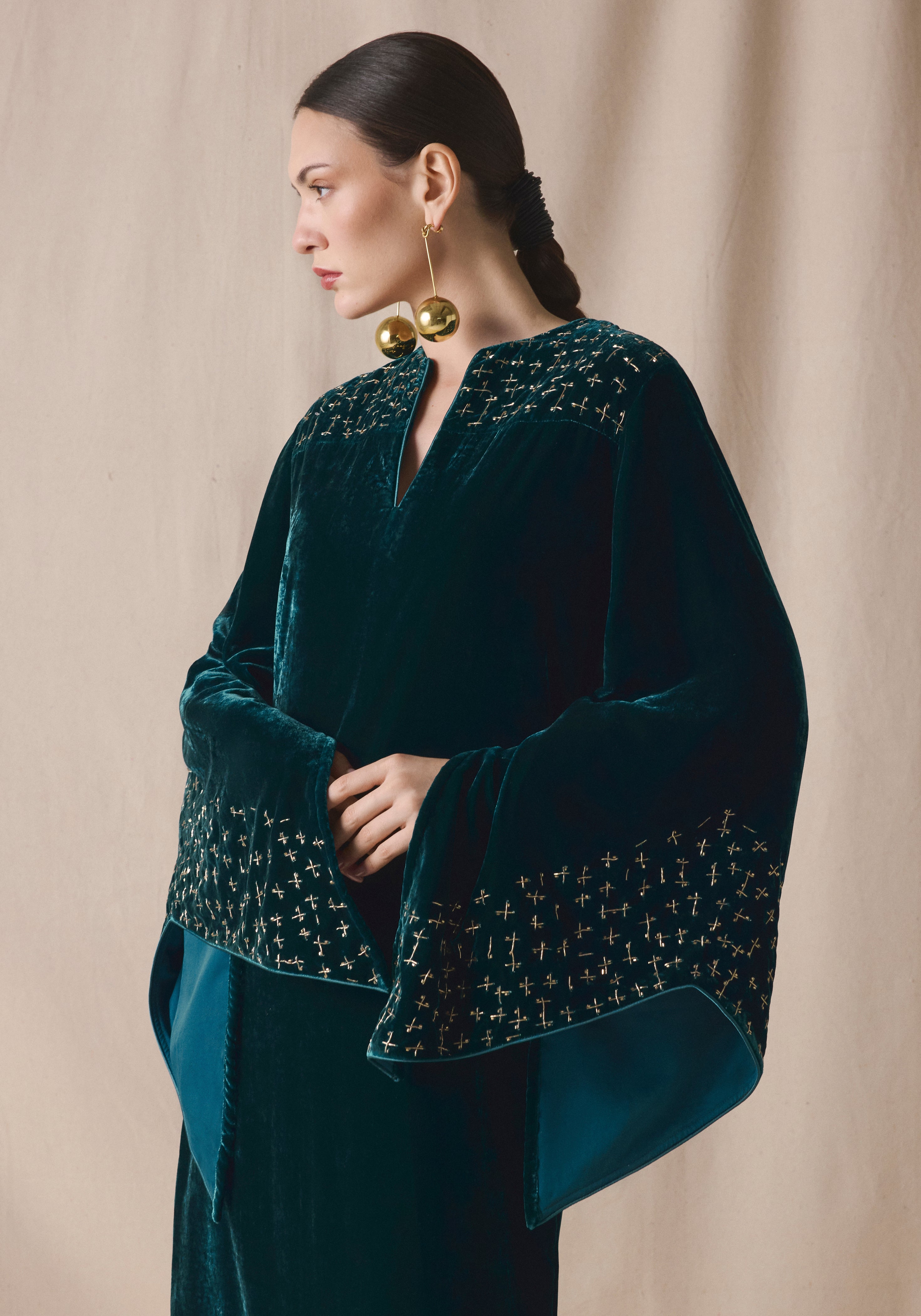 Green teal Kaftan in velvet