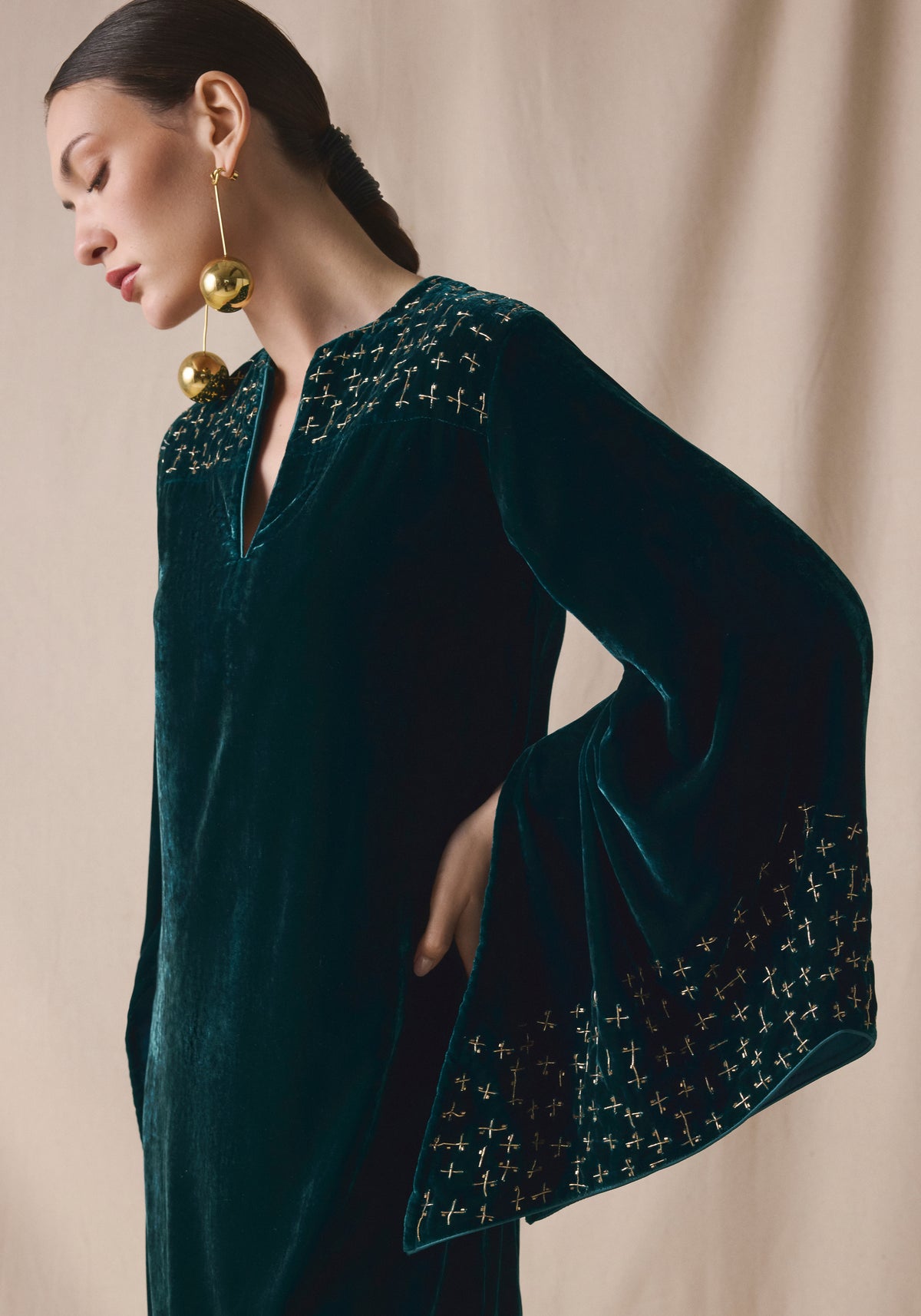 Green teal Kaftan in velvet