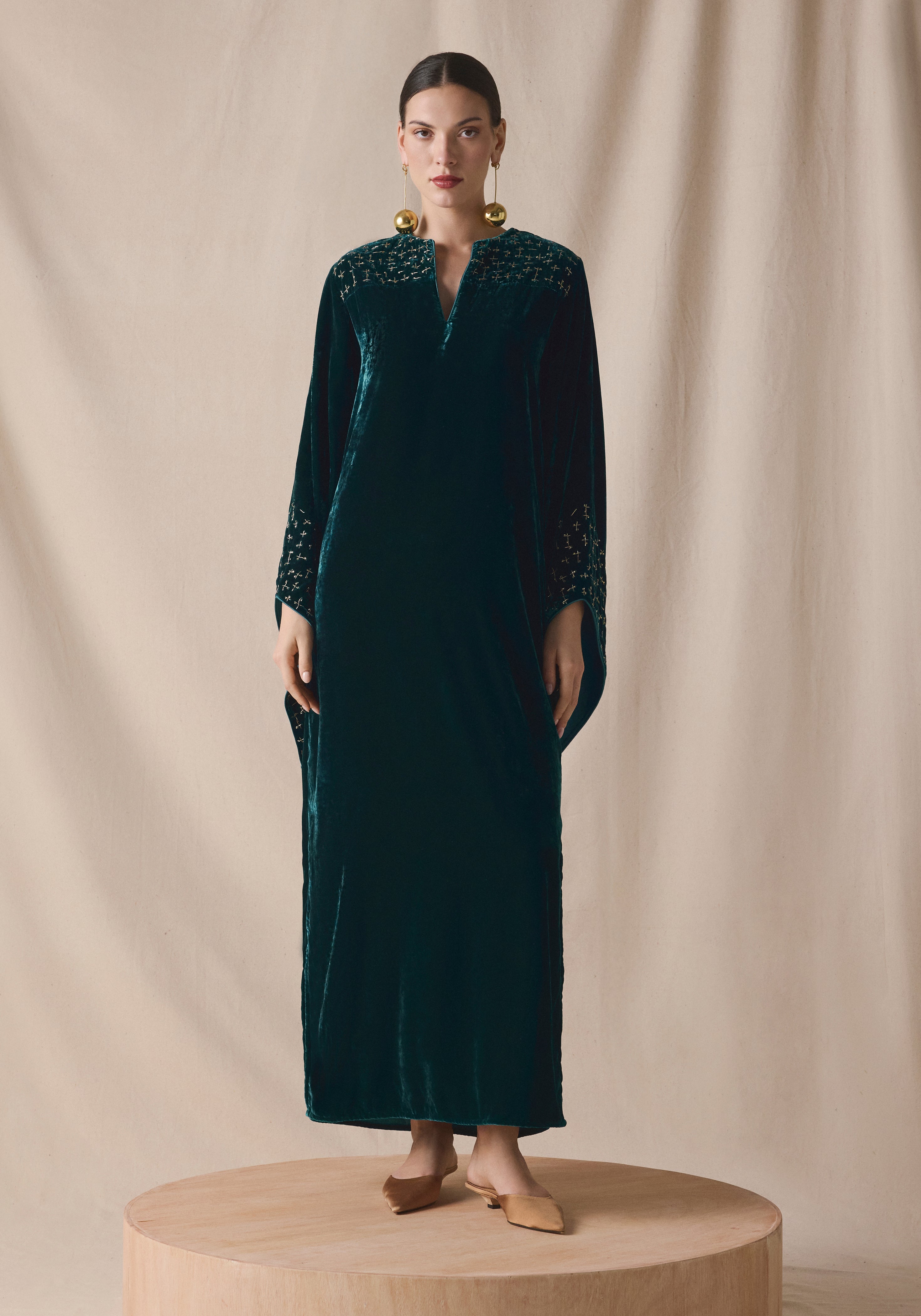 Green teal Kaftan in velvet