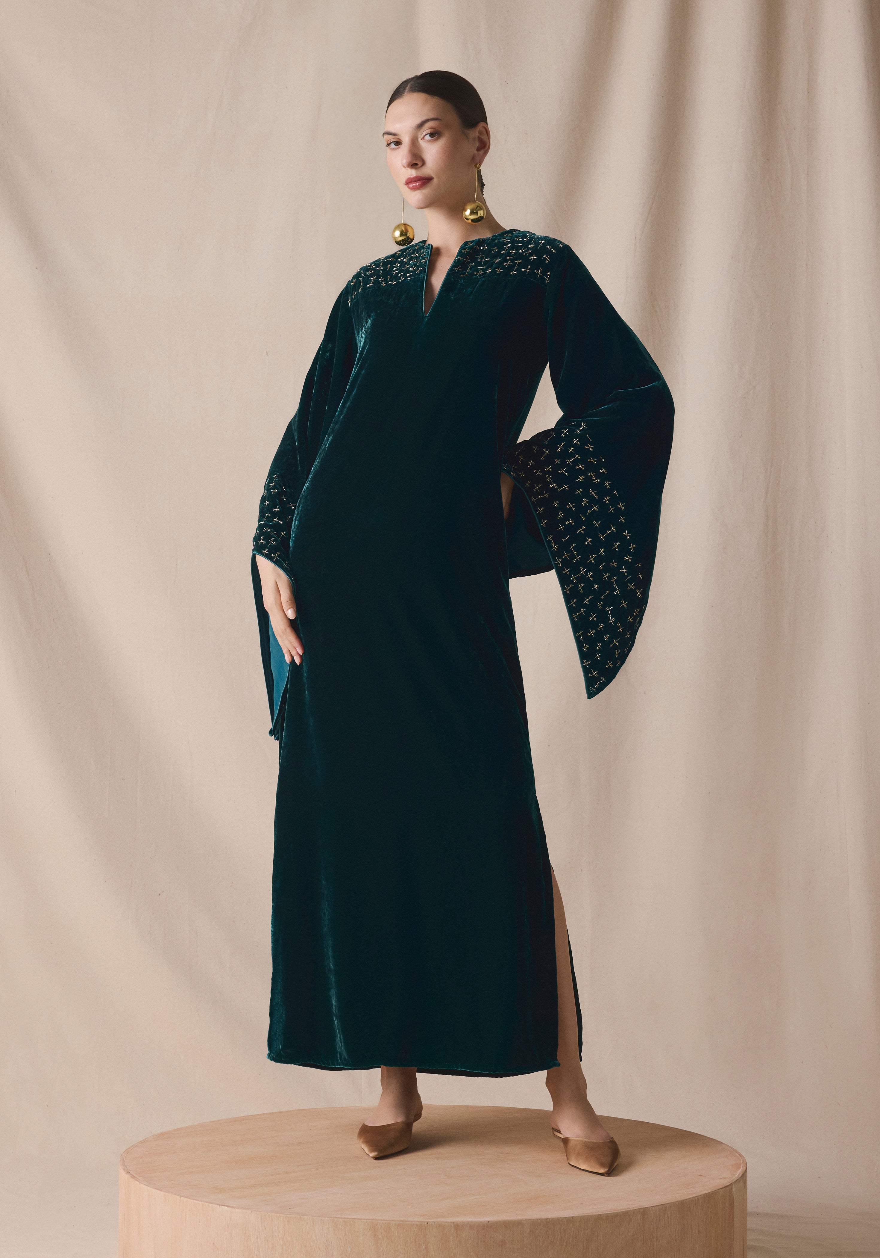 Green teal Kaftan in velvet