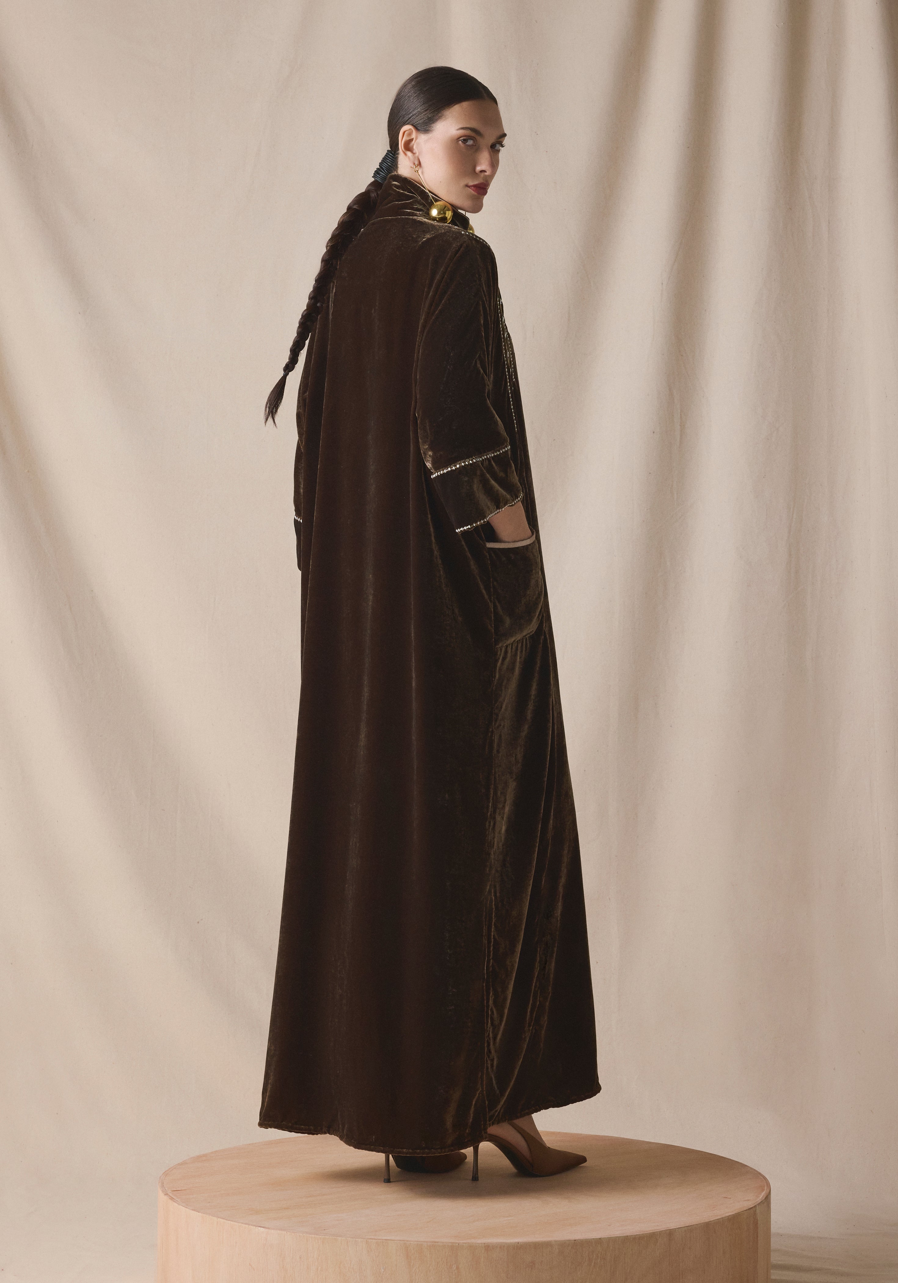 Brown Velvet Kaftan with pockets