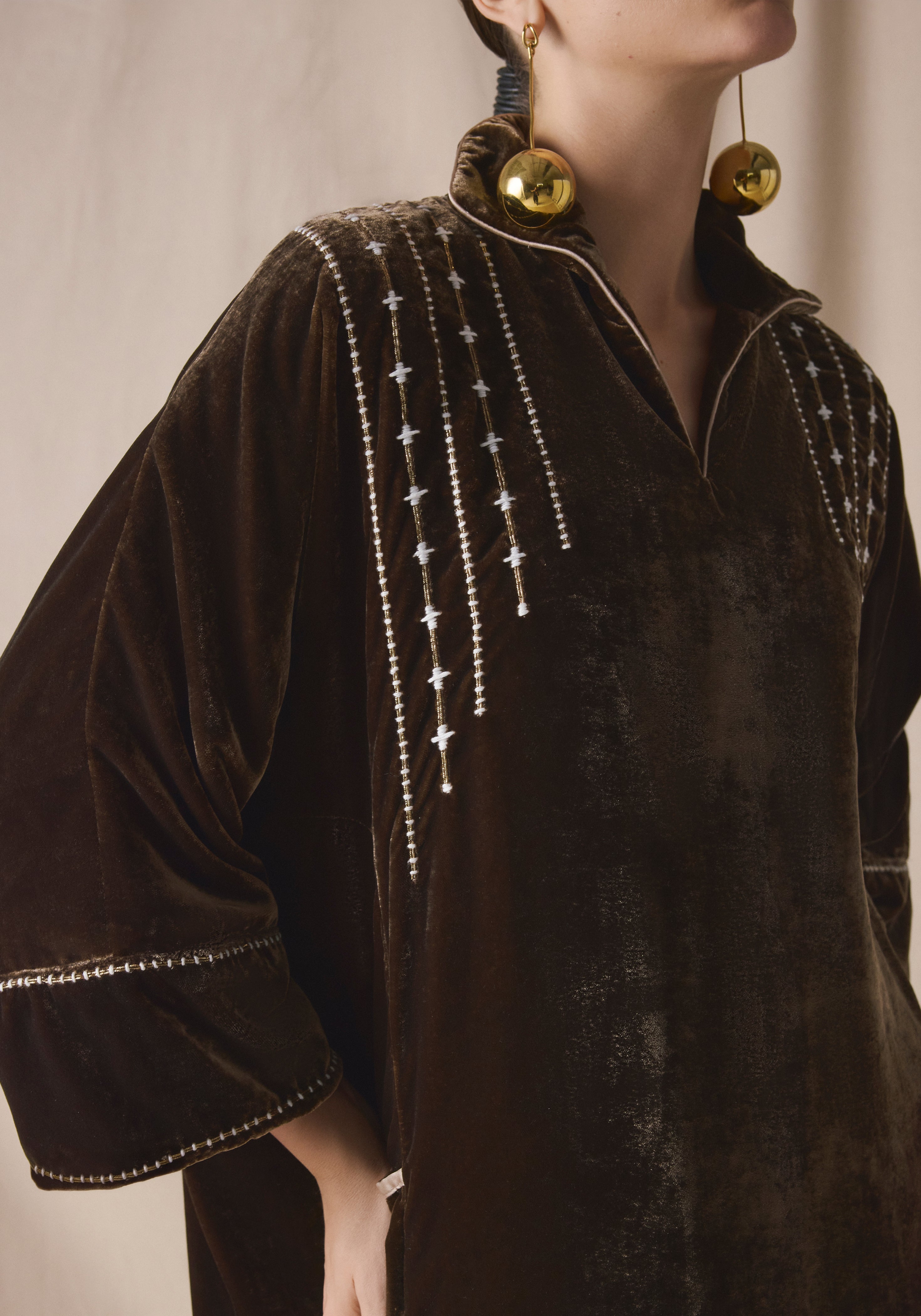 Brown Velvet Kaftan with pockets