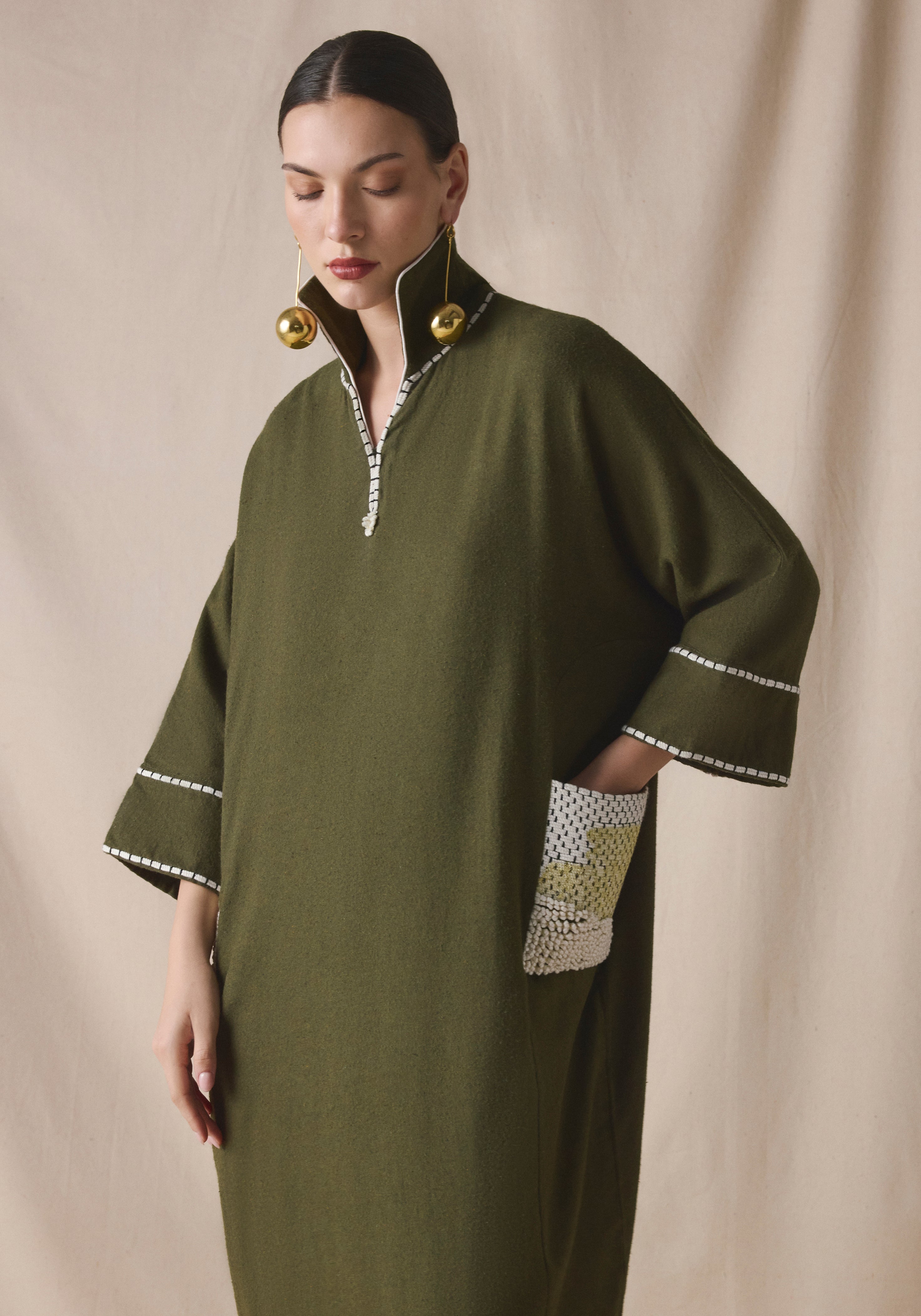 Olive Kaftan in brushed wool
