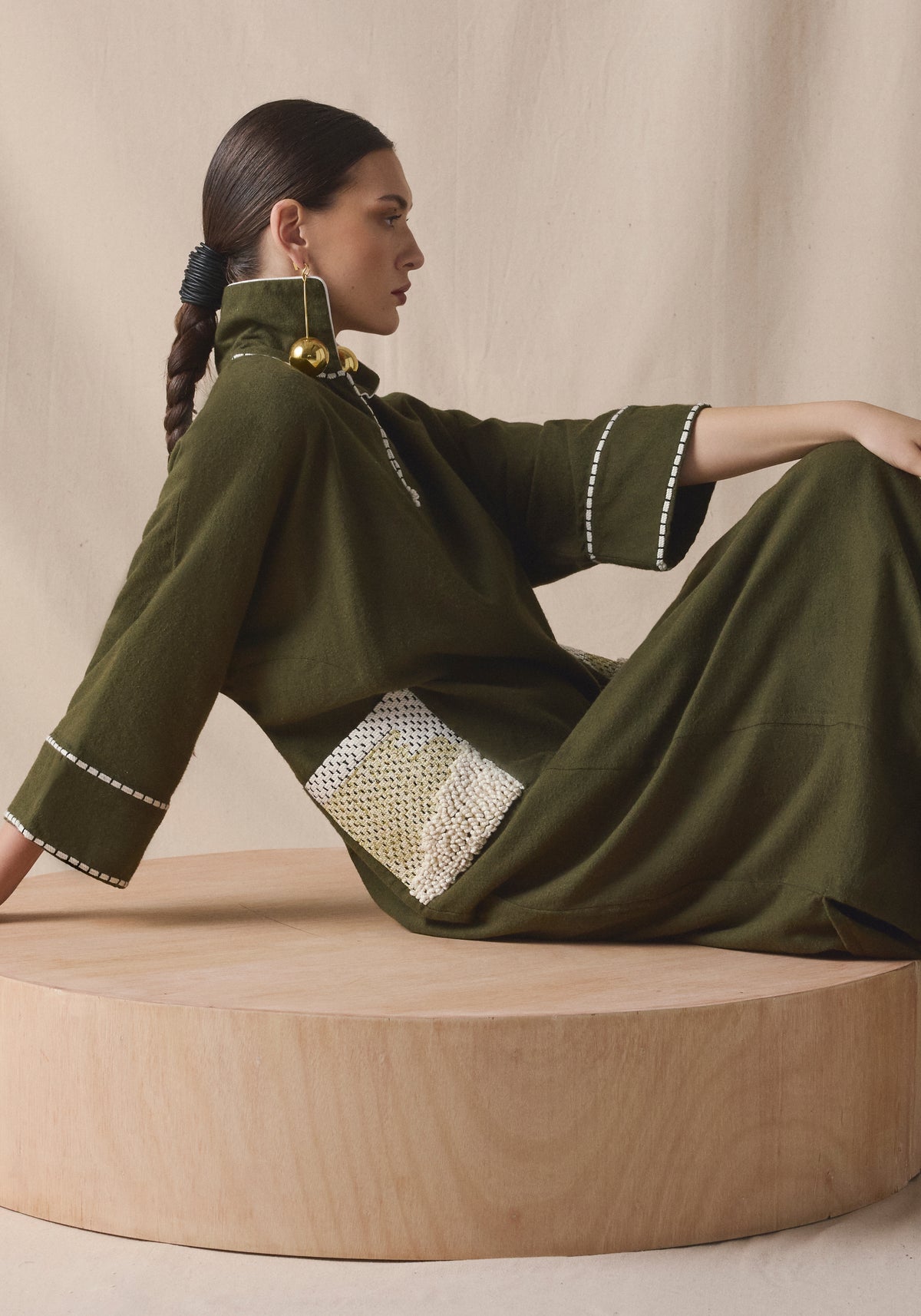 Olive Kaftan in brushed wool