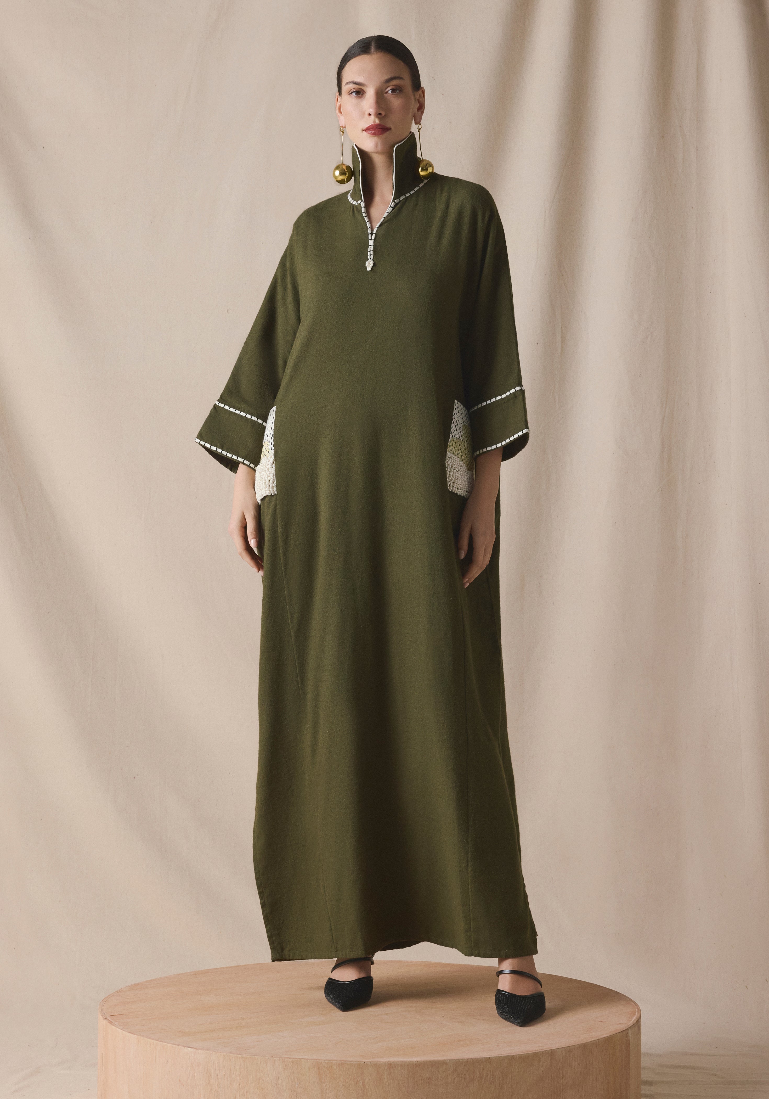 Olive Kaftan in brushed wool