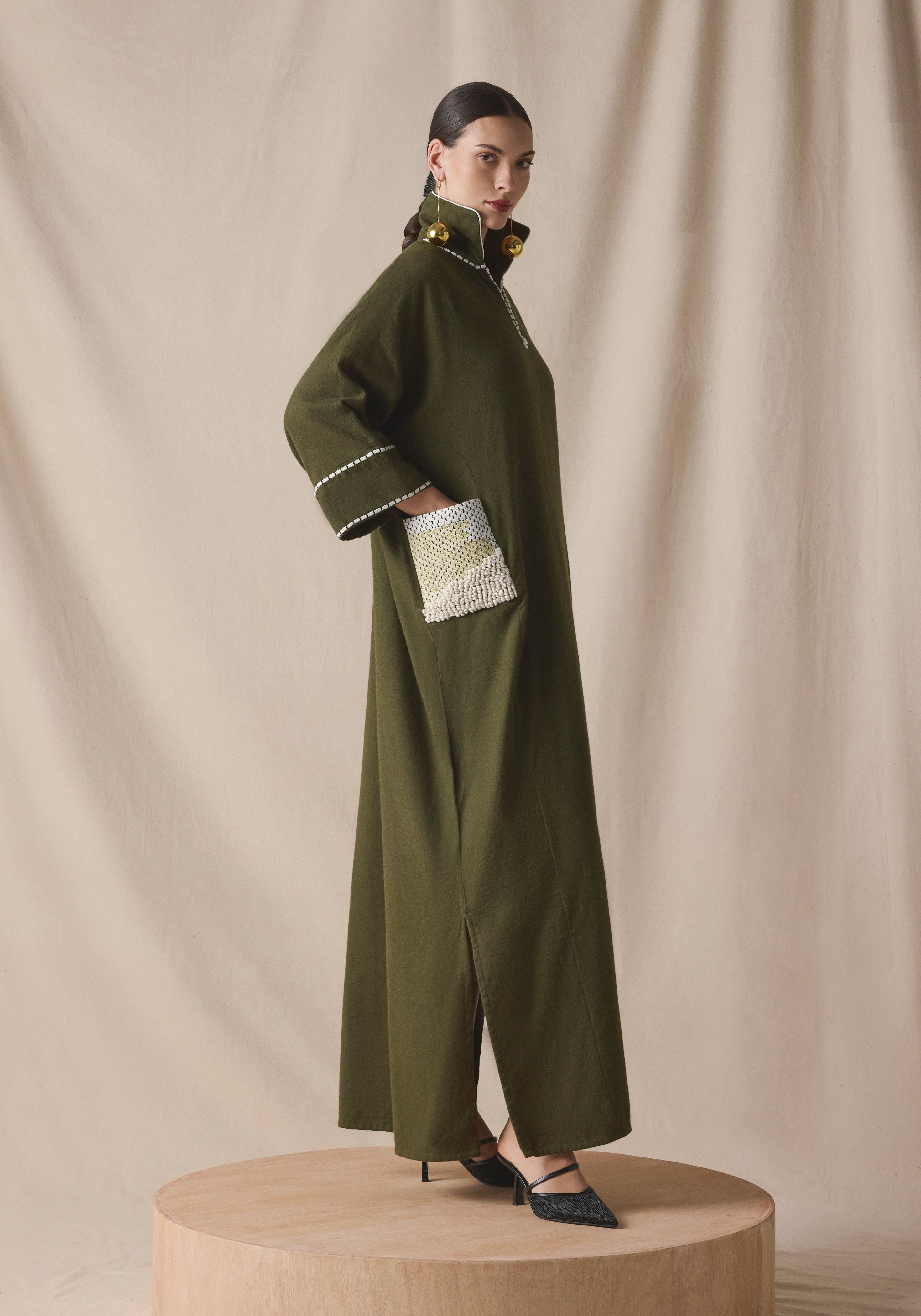 Olive Kaftan in brushed wool
