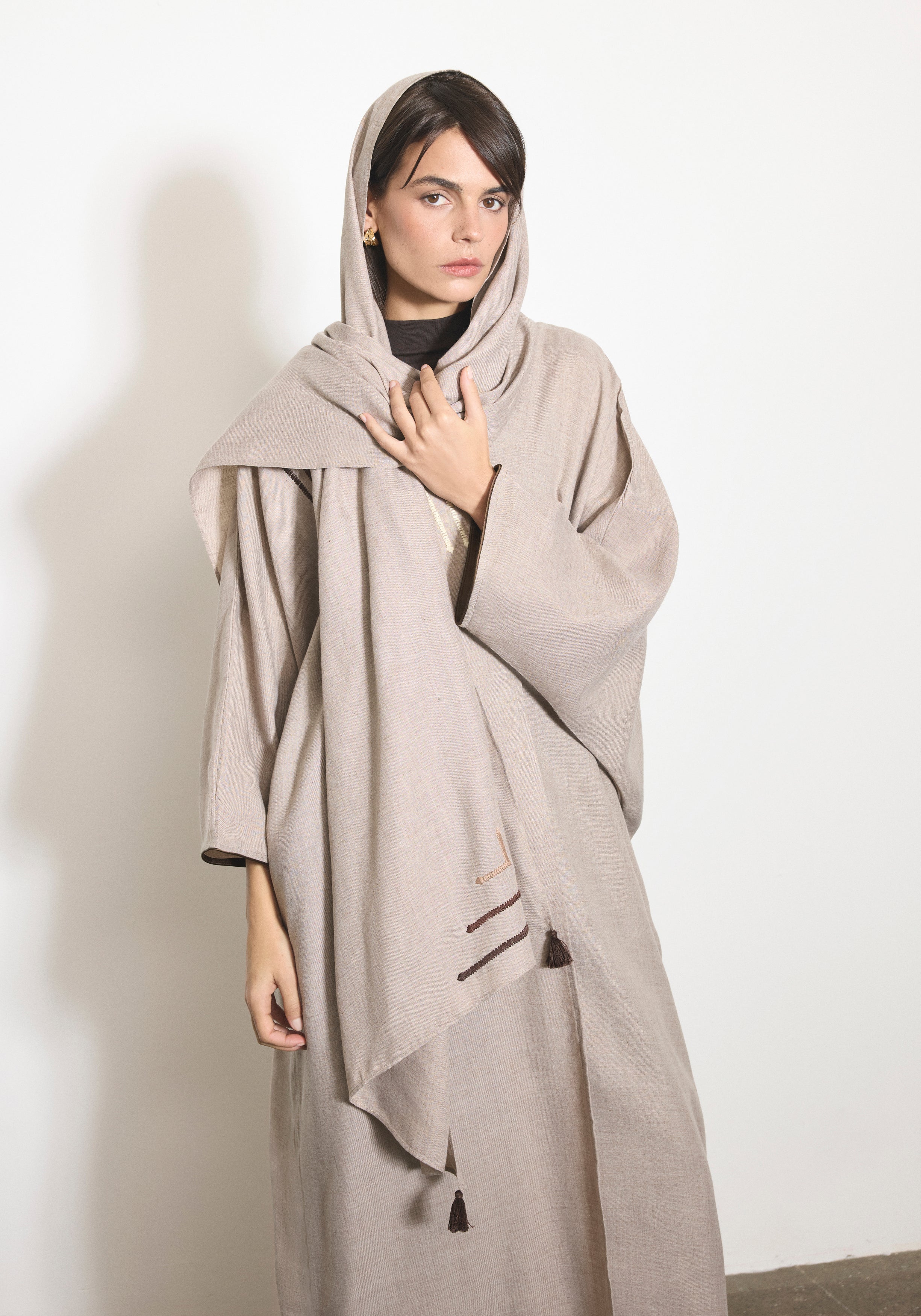 Light wool Beige Abaya & Shayla