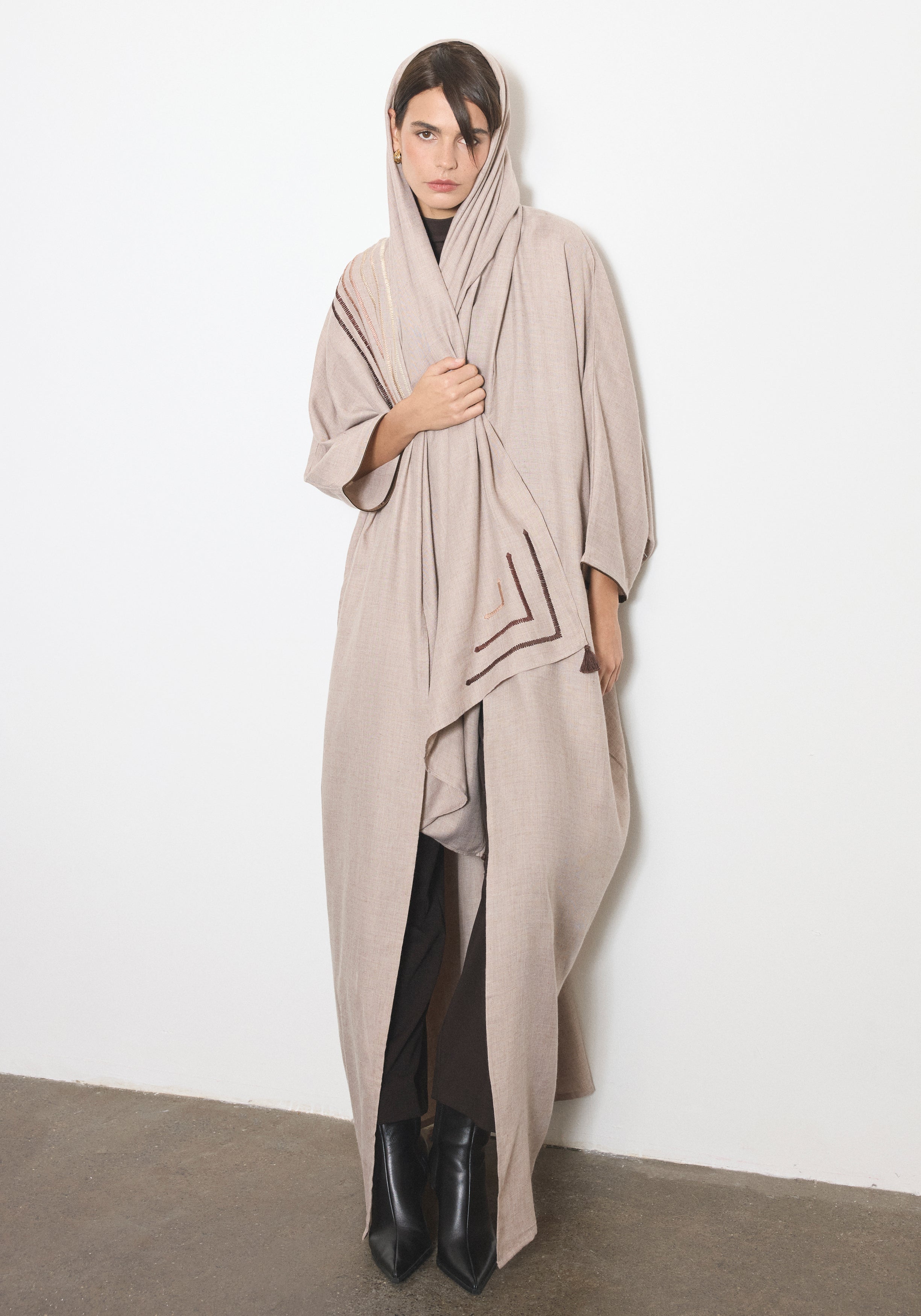 Light wool Beige Abaya & Shayla