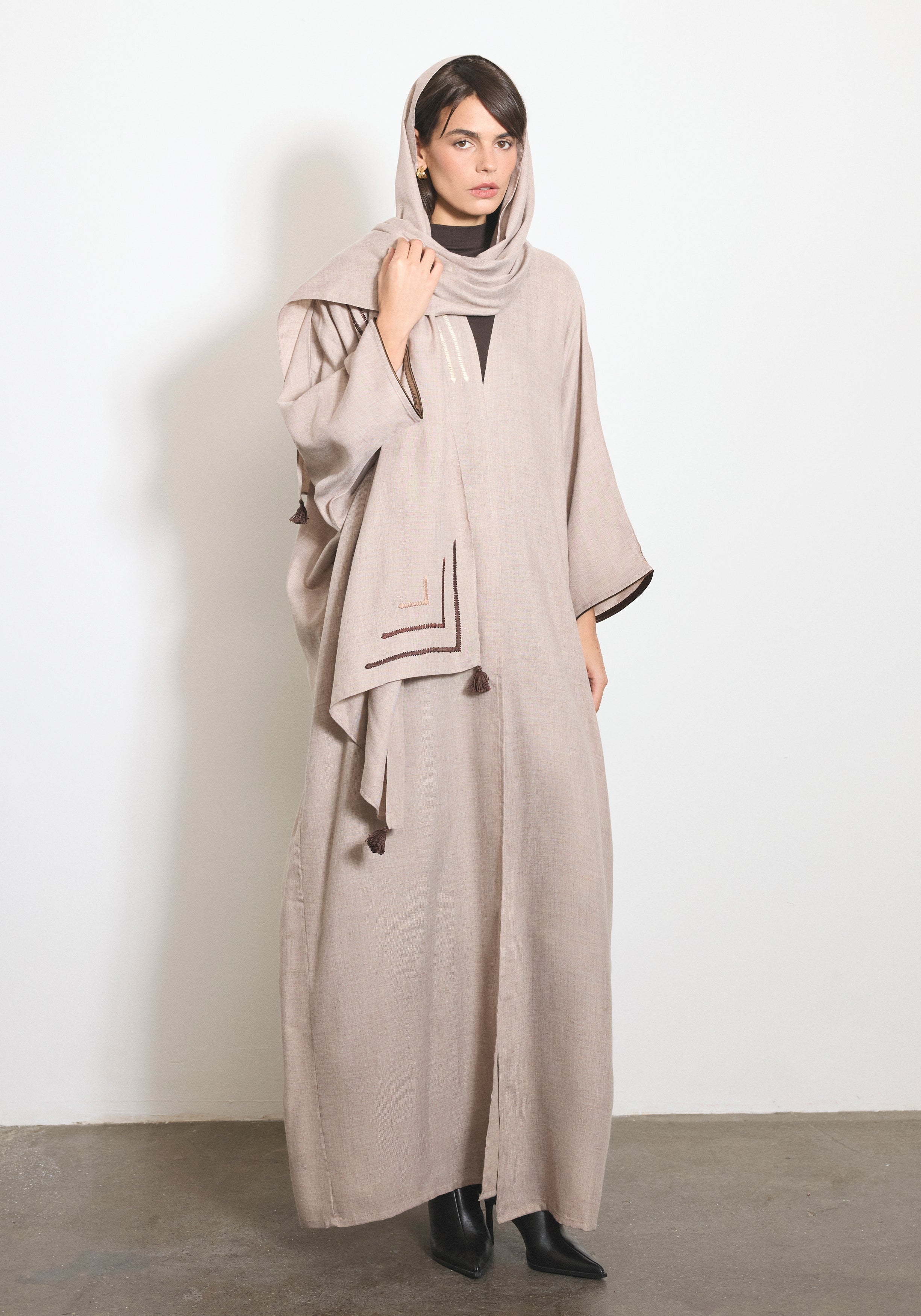 Light wool Beige Abaya & Shayla