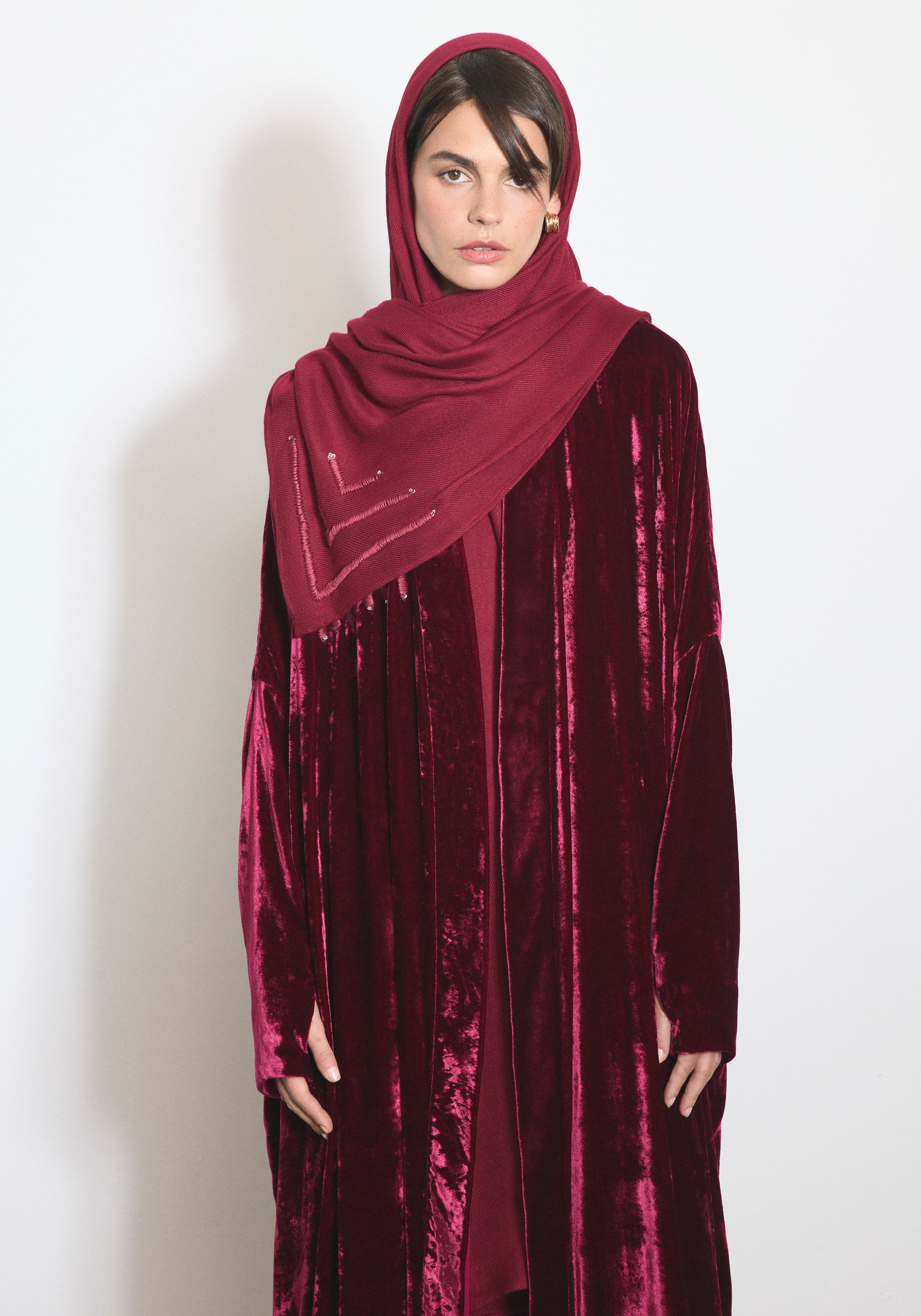 Velvet Red Abaya & Shayla