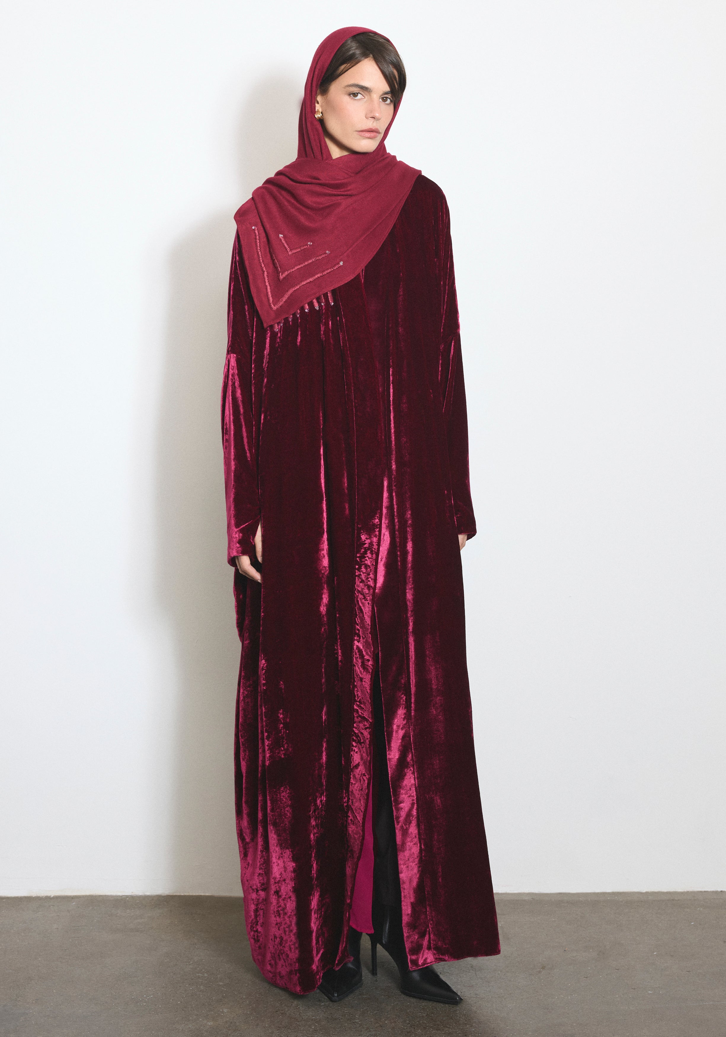 Velvet Red Abaya & Shayla