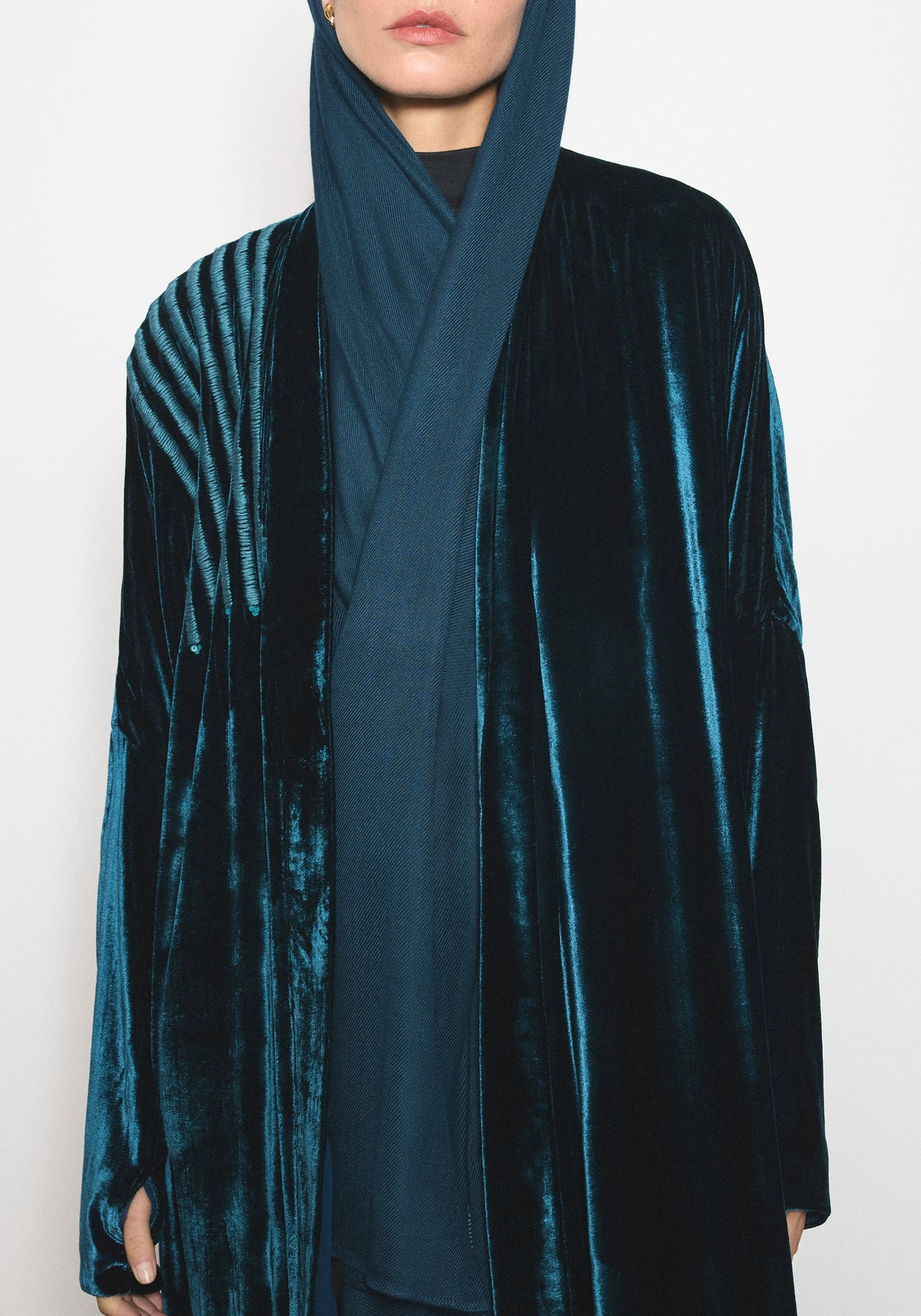 Velvet Teal Blue Abaya & Shayla