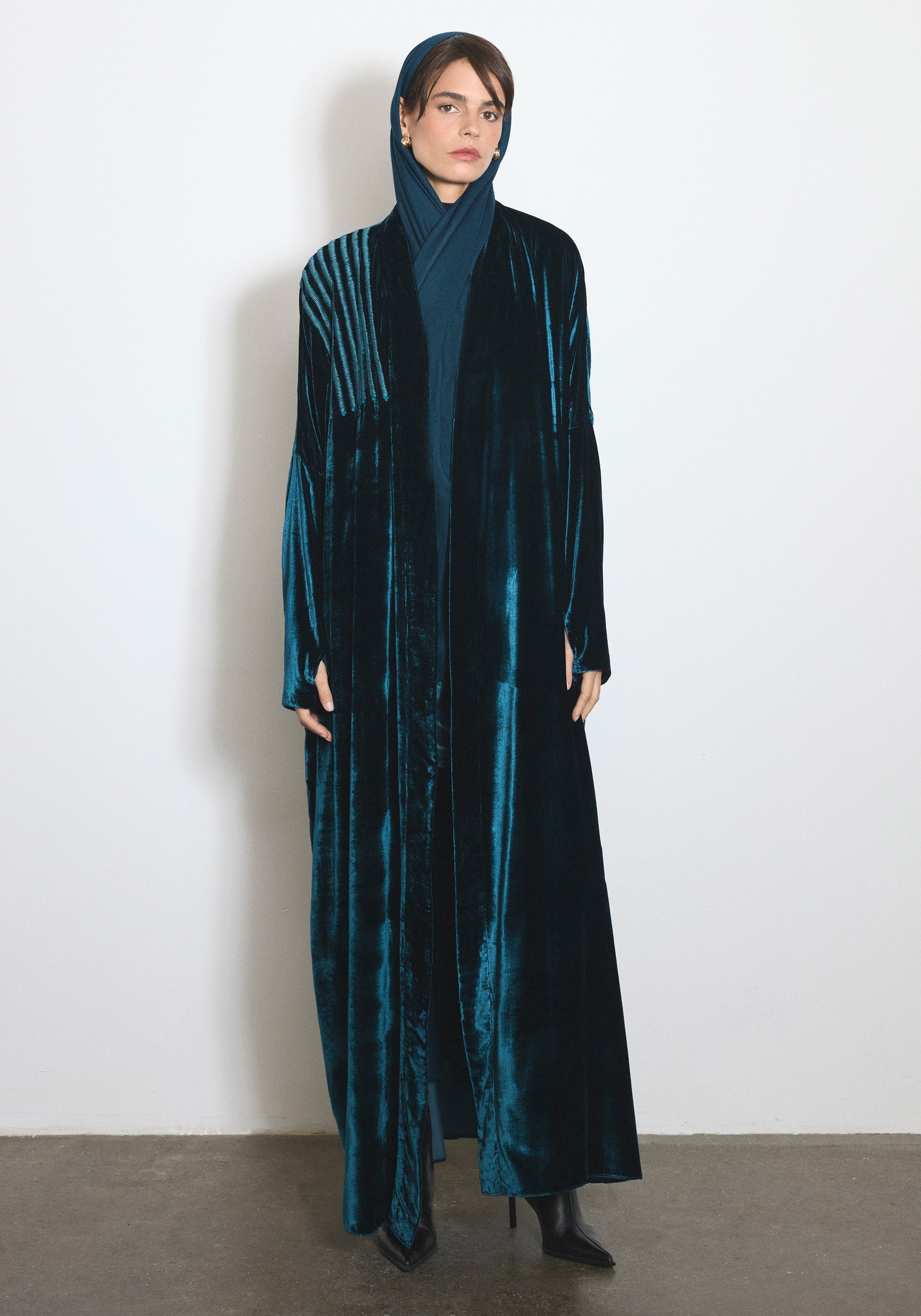 Velvet Teal Blue Abaya & Shayla