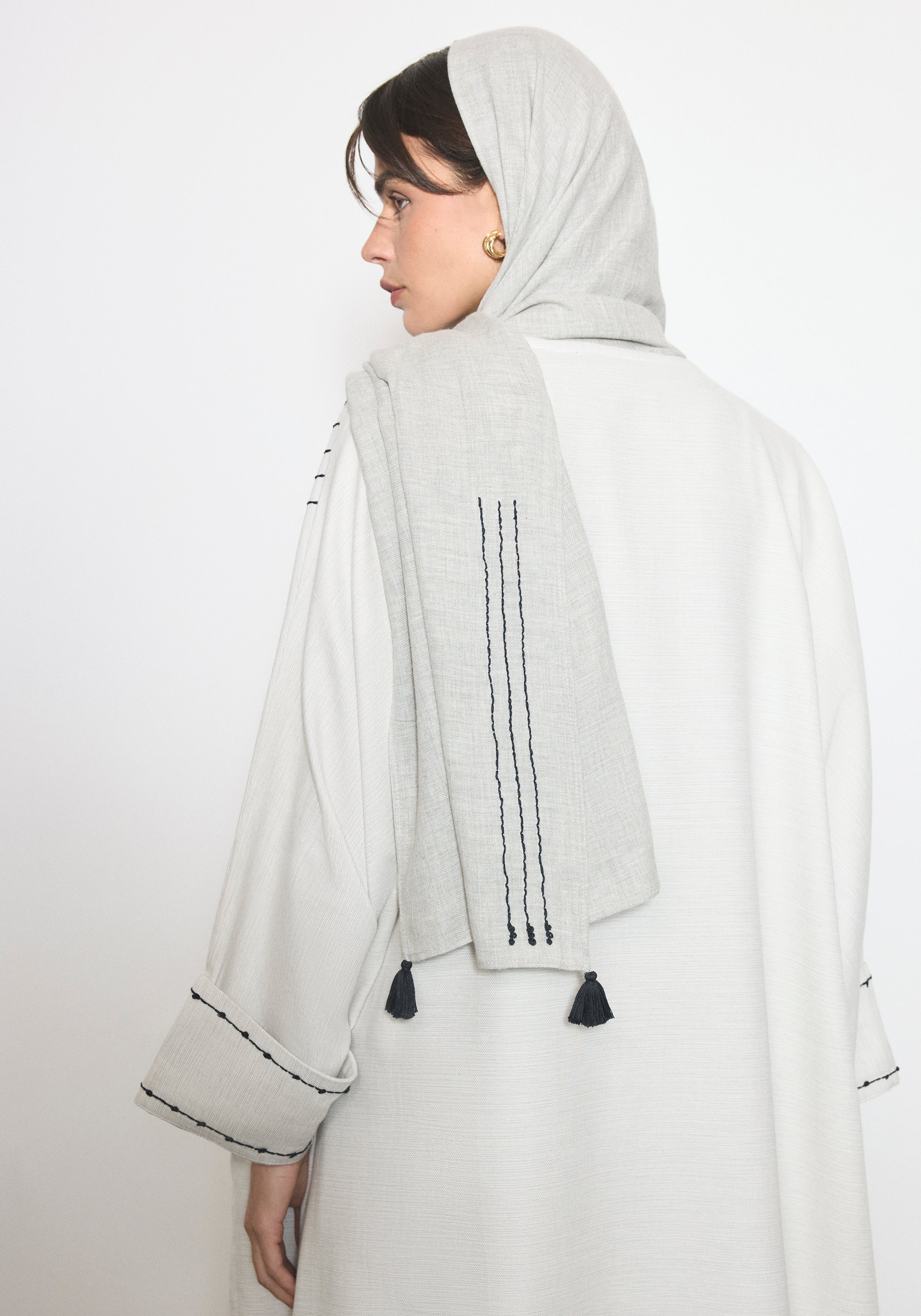 Wool Pearl Gray Abaya & Shayla