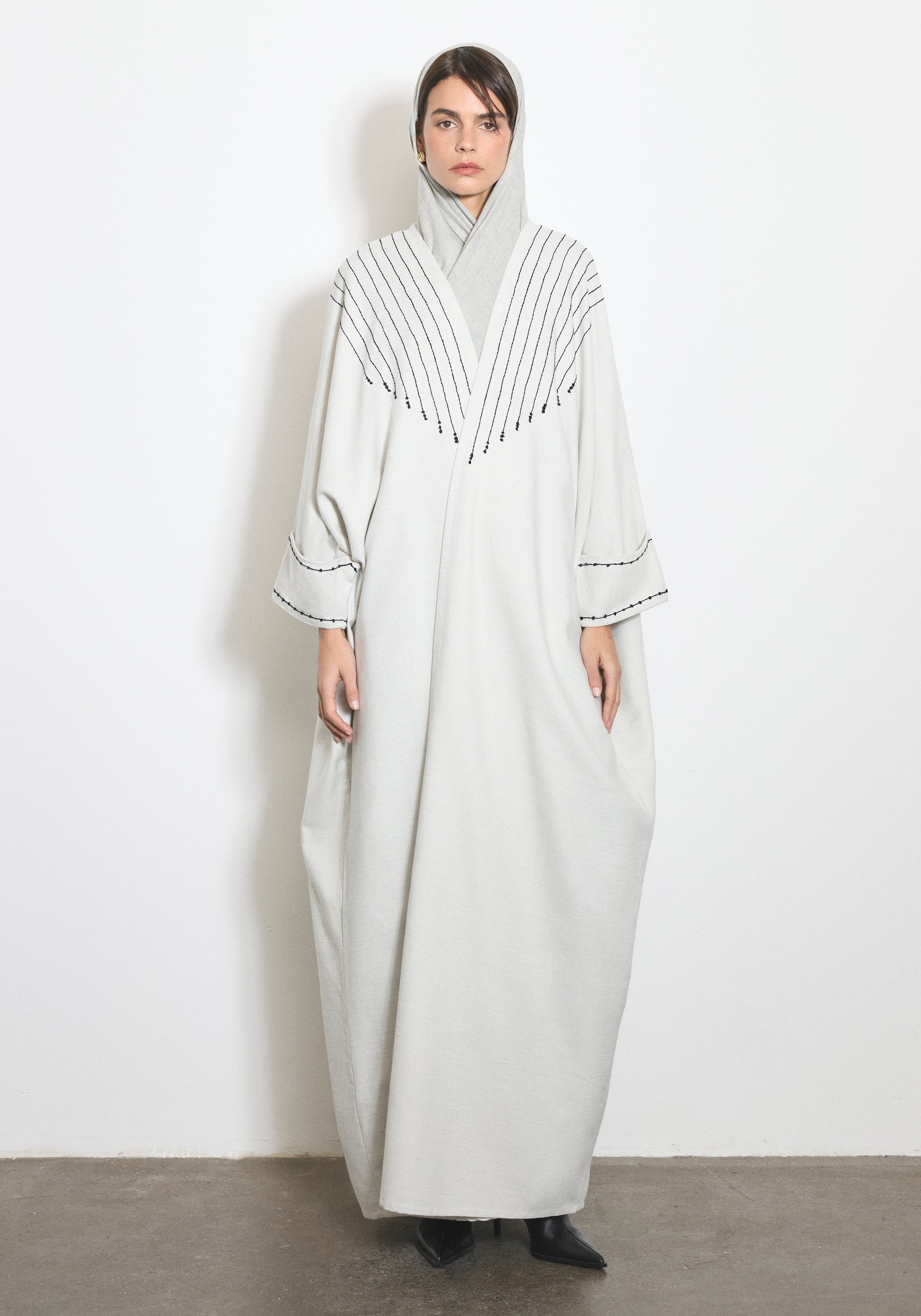 Wool Pearl Gray Abaya & Shayla