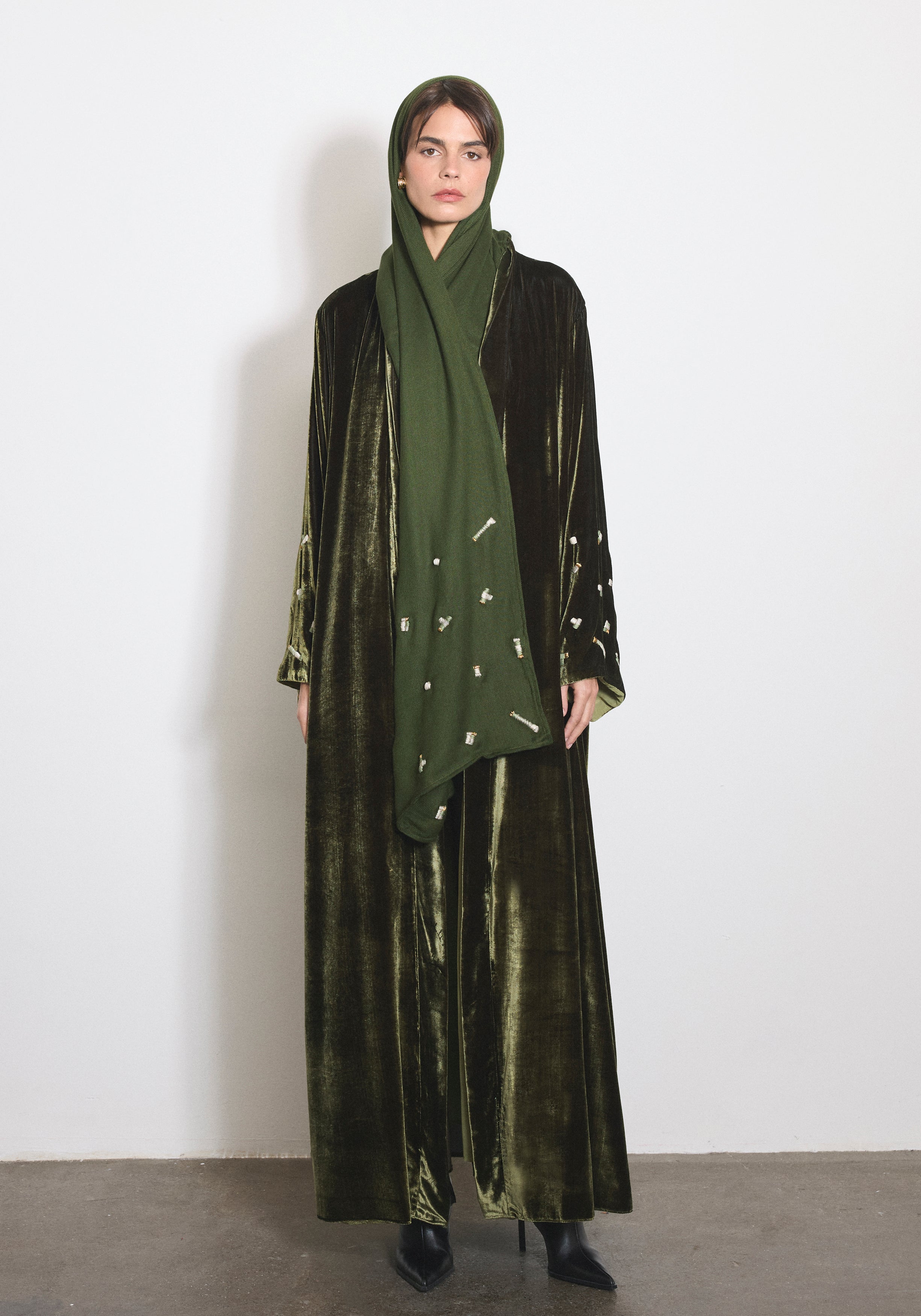 Velvet Moss Abaya & Shayla