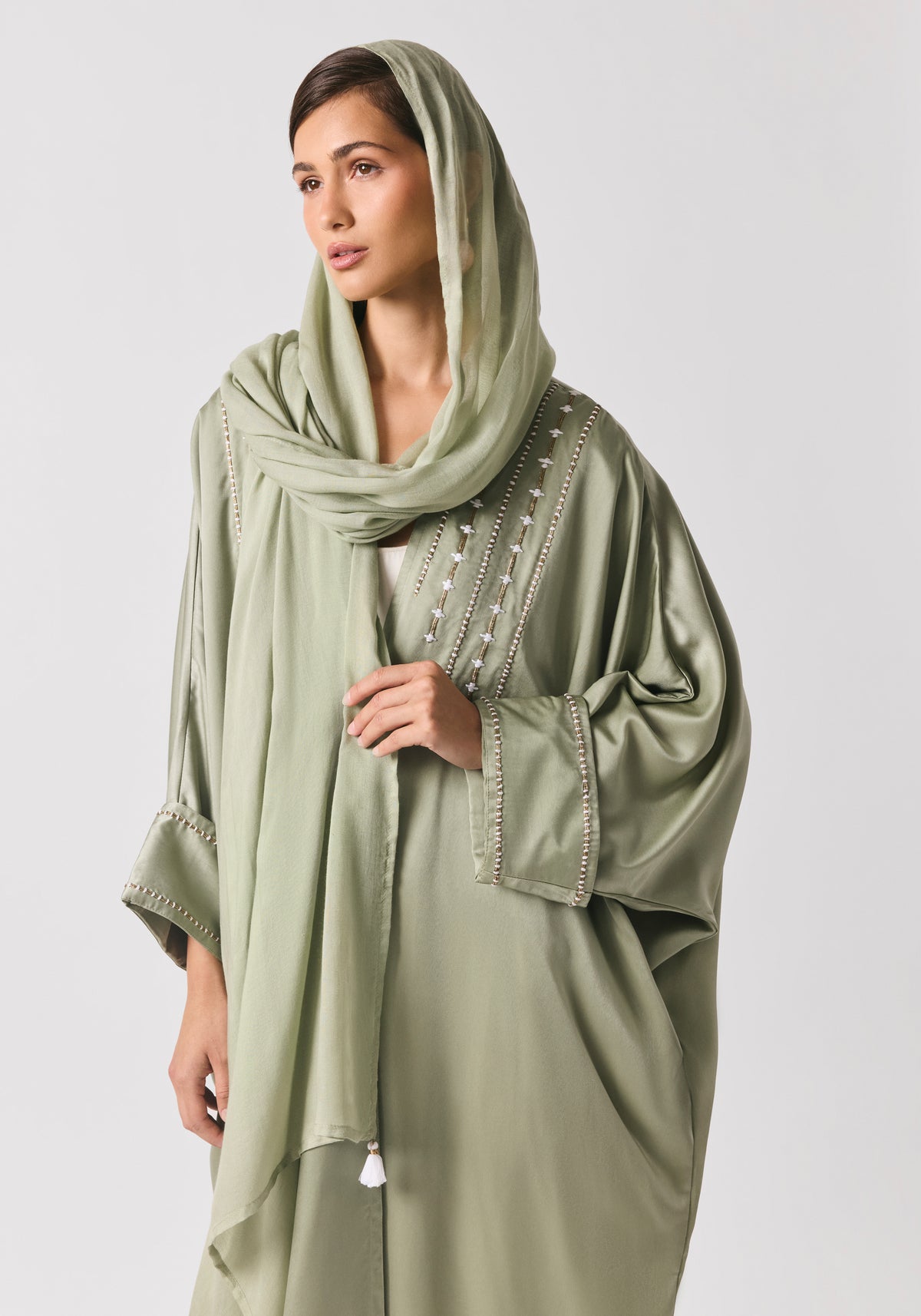 Mint Green Silk Abaya & Shayla