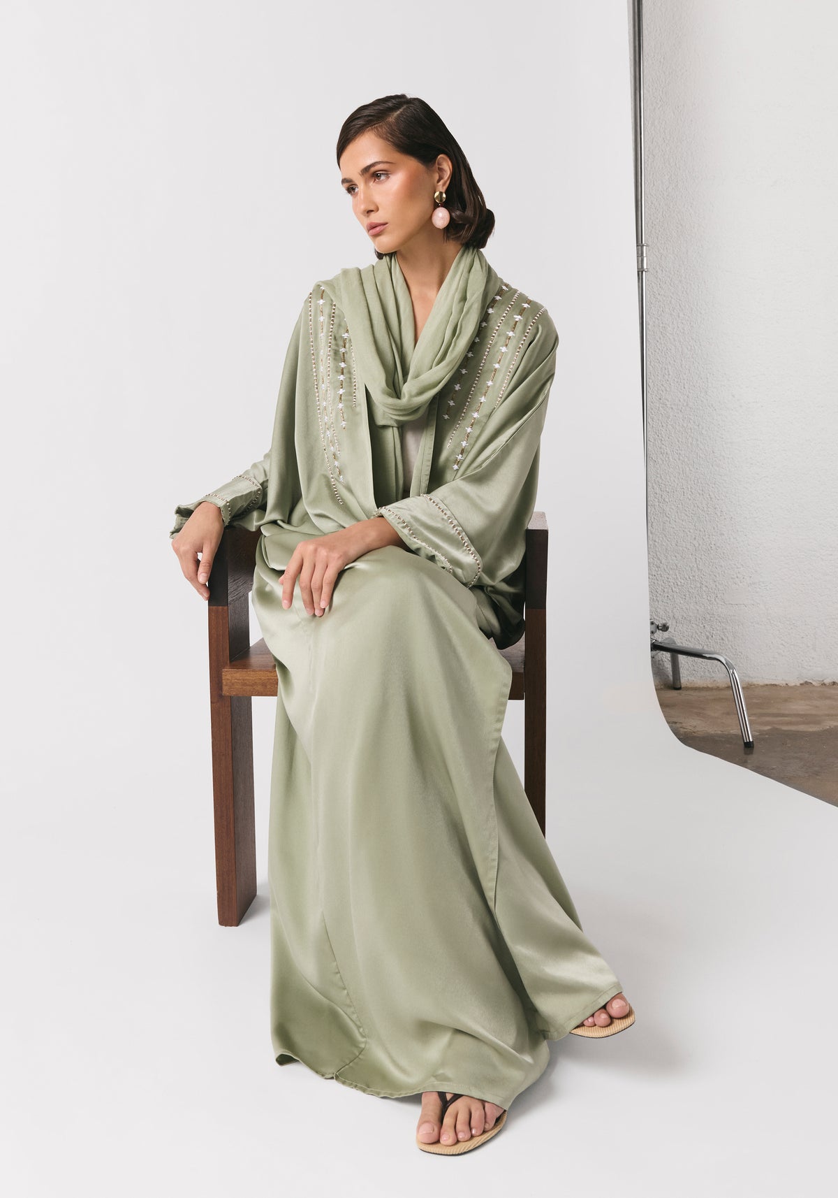 Mint Green Silk Abaya & Shayla