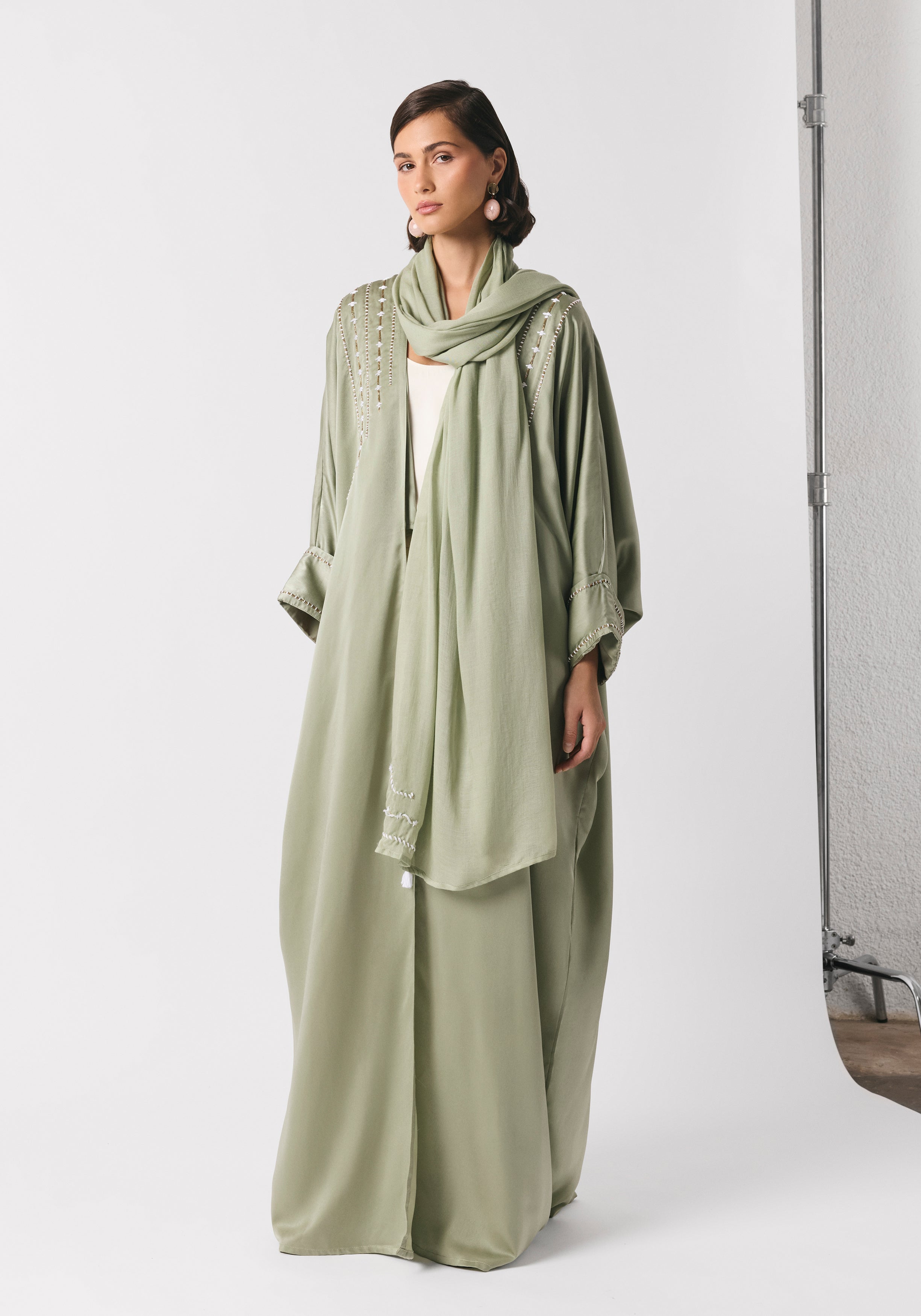 Mint Green Silk Abaya & Shayla