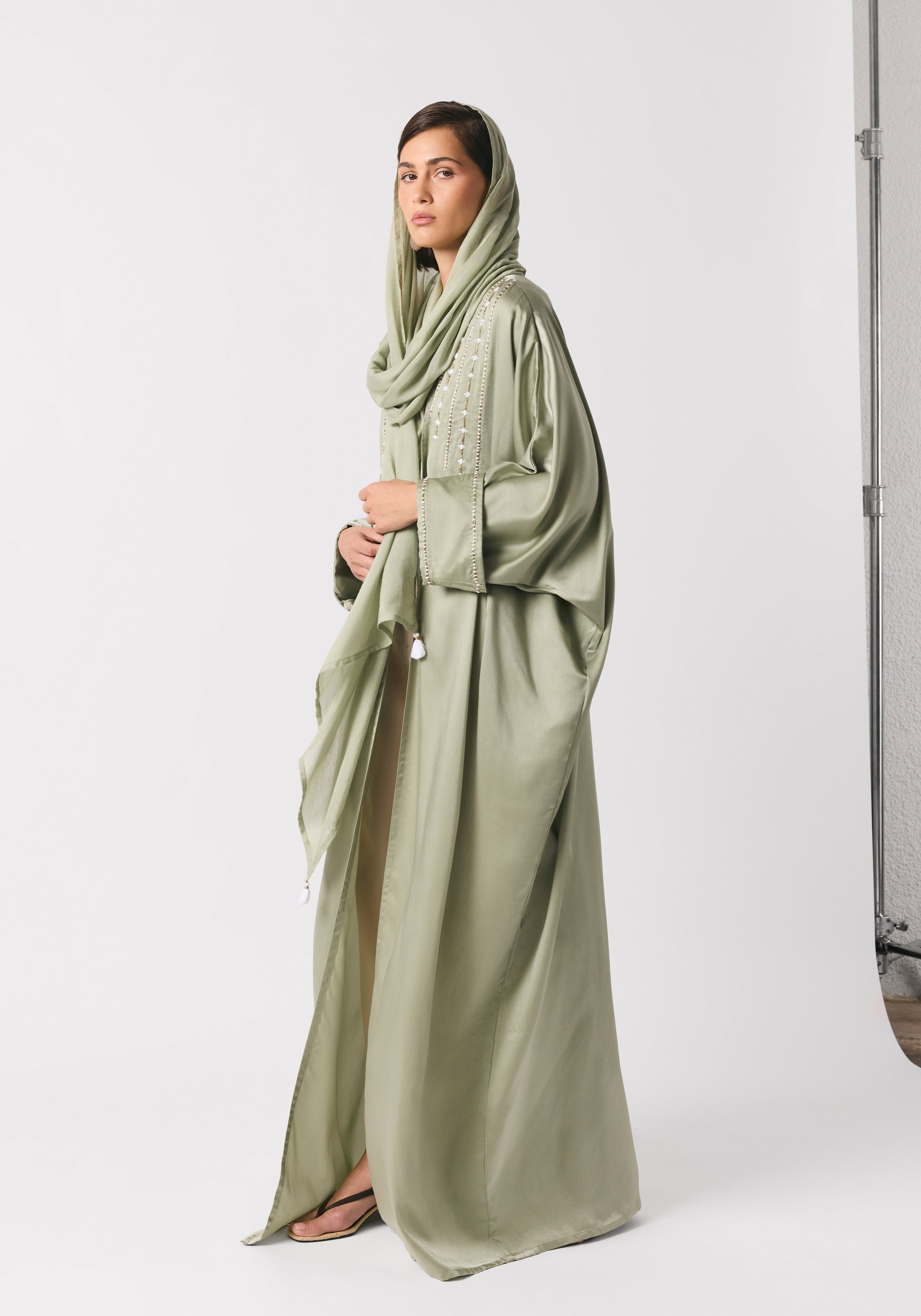 Mint Green Silk Abaya & Shayla