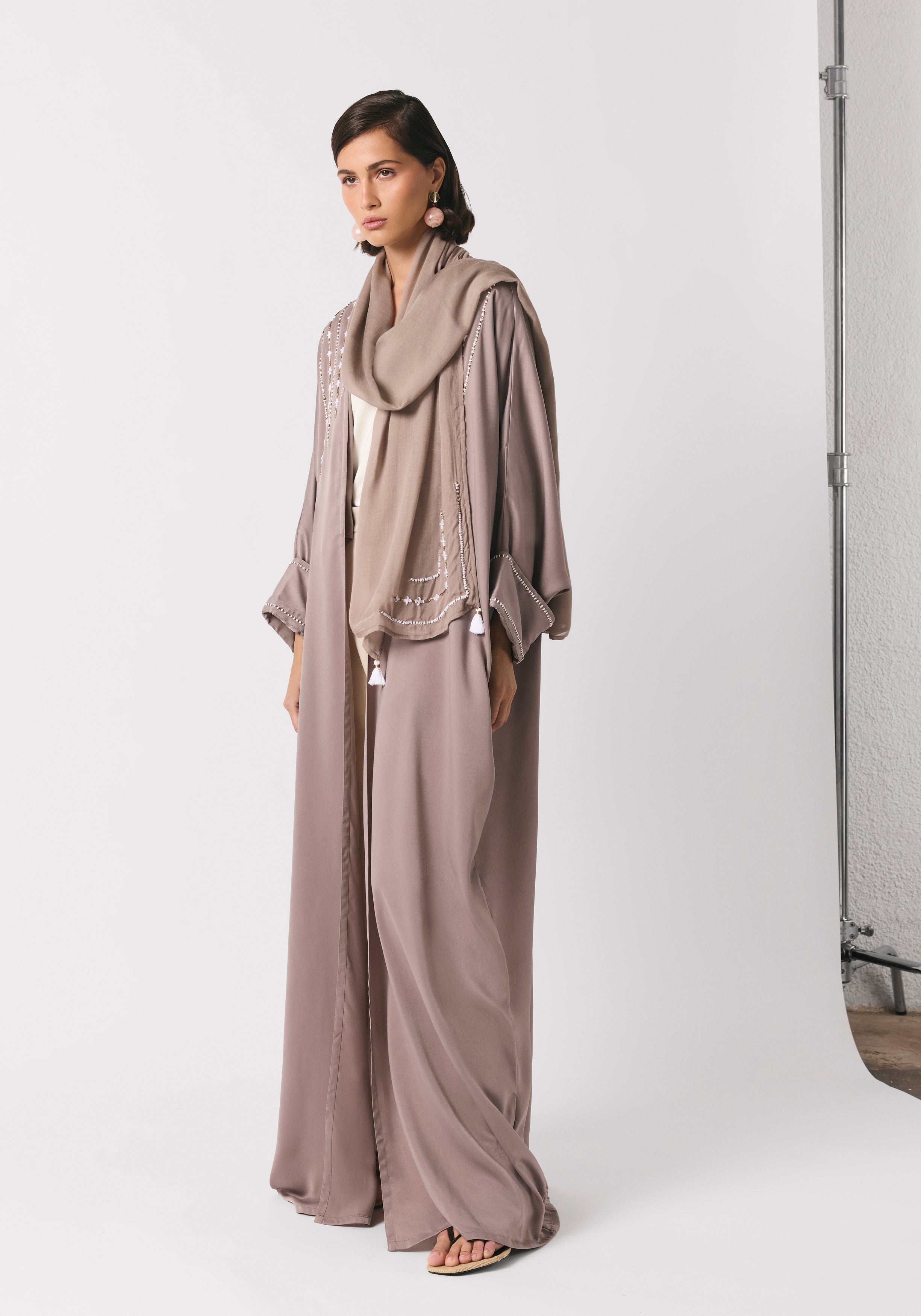 Taupe Silk Abaya & Shayla