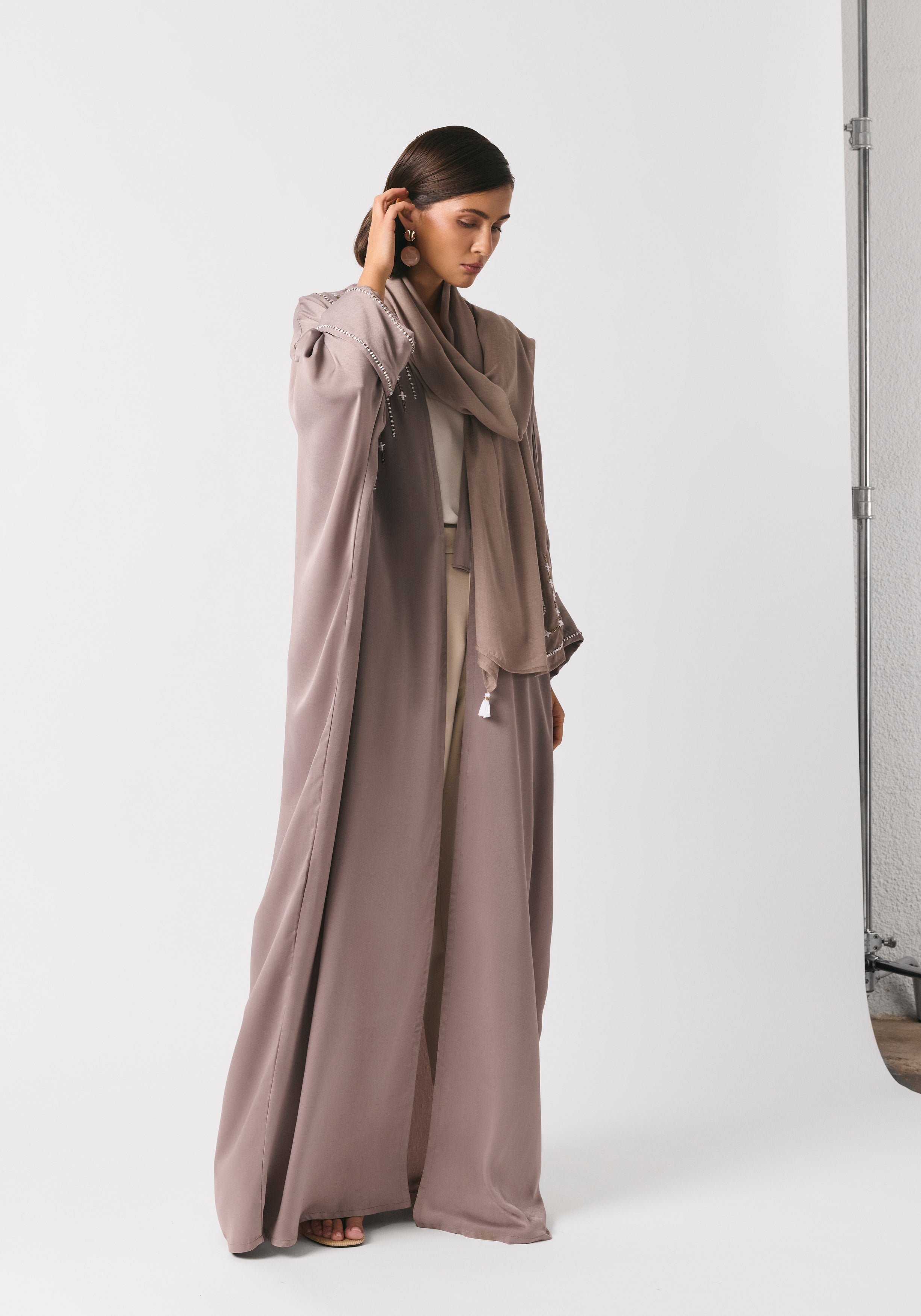 Taupe Silk Abaya & Shayla