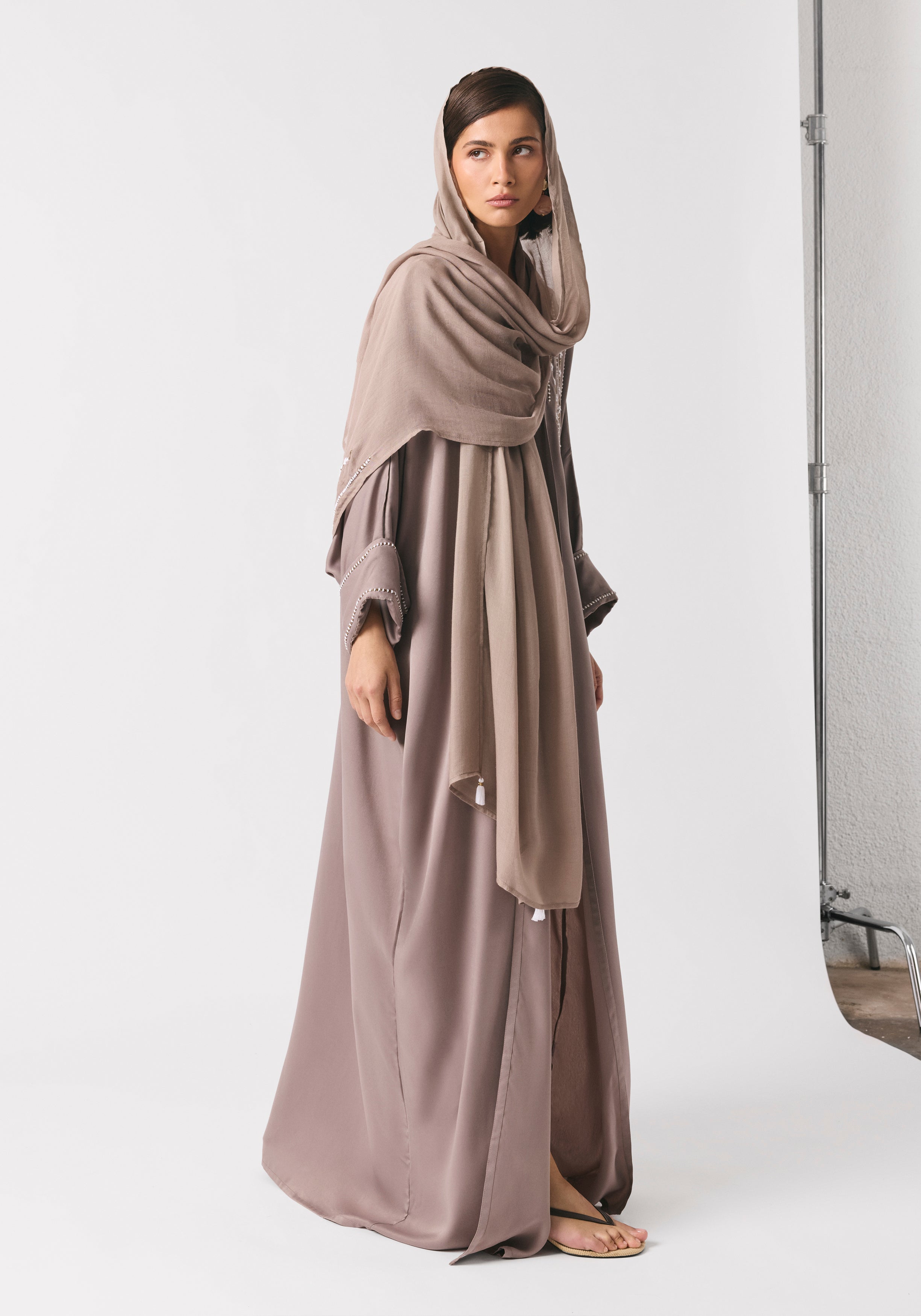 Taupe Silk Abaya & Shayla