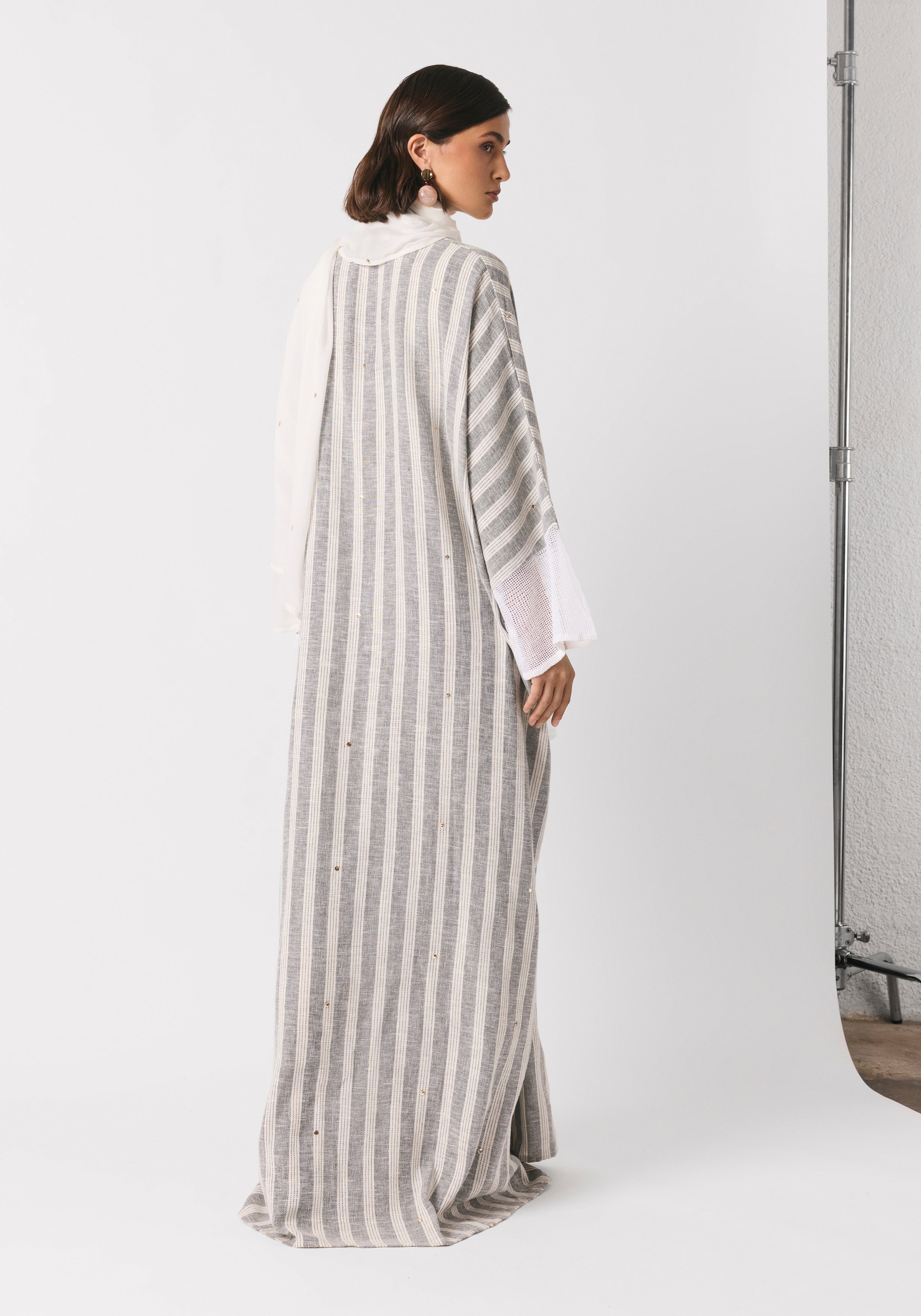 Striped Gray Linen Abaya & Shayla