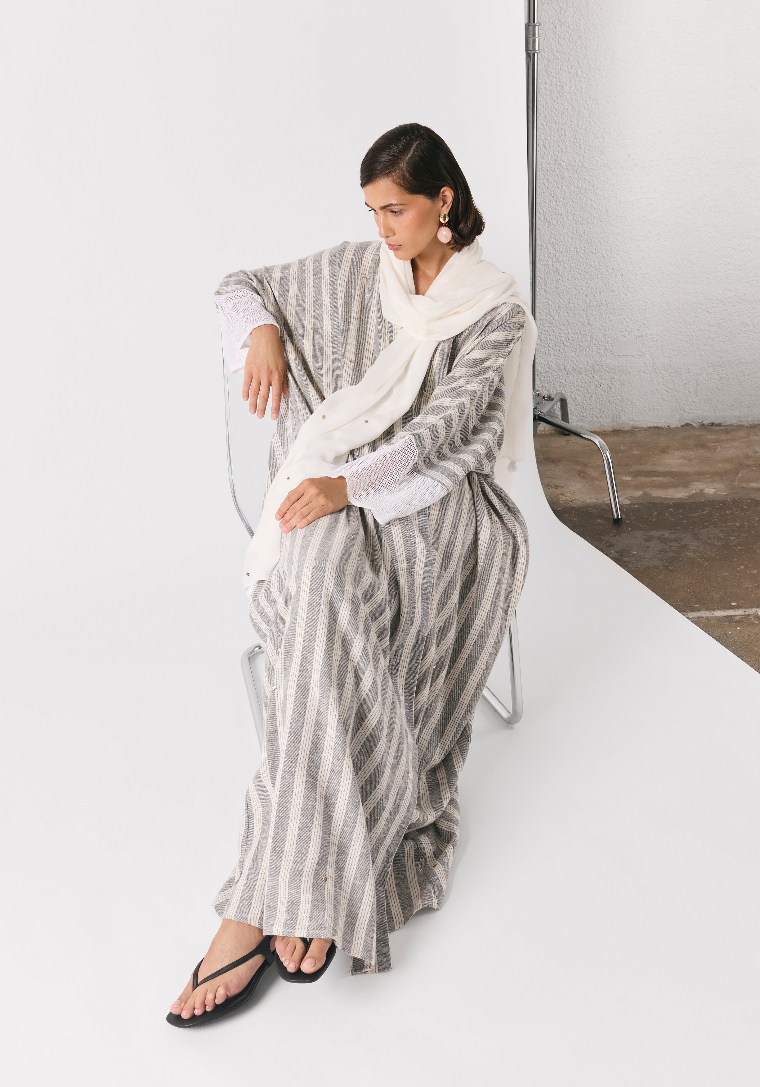 Striped Gray Linen Abaya & Shayla