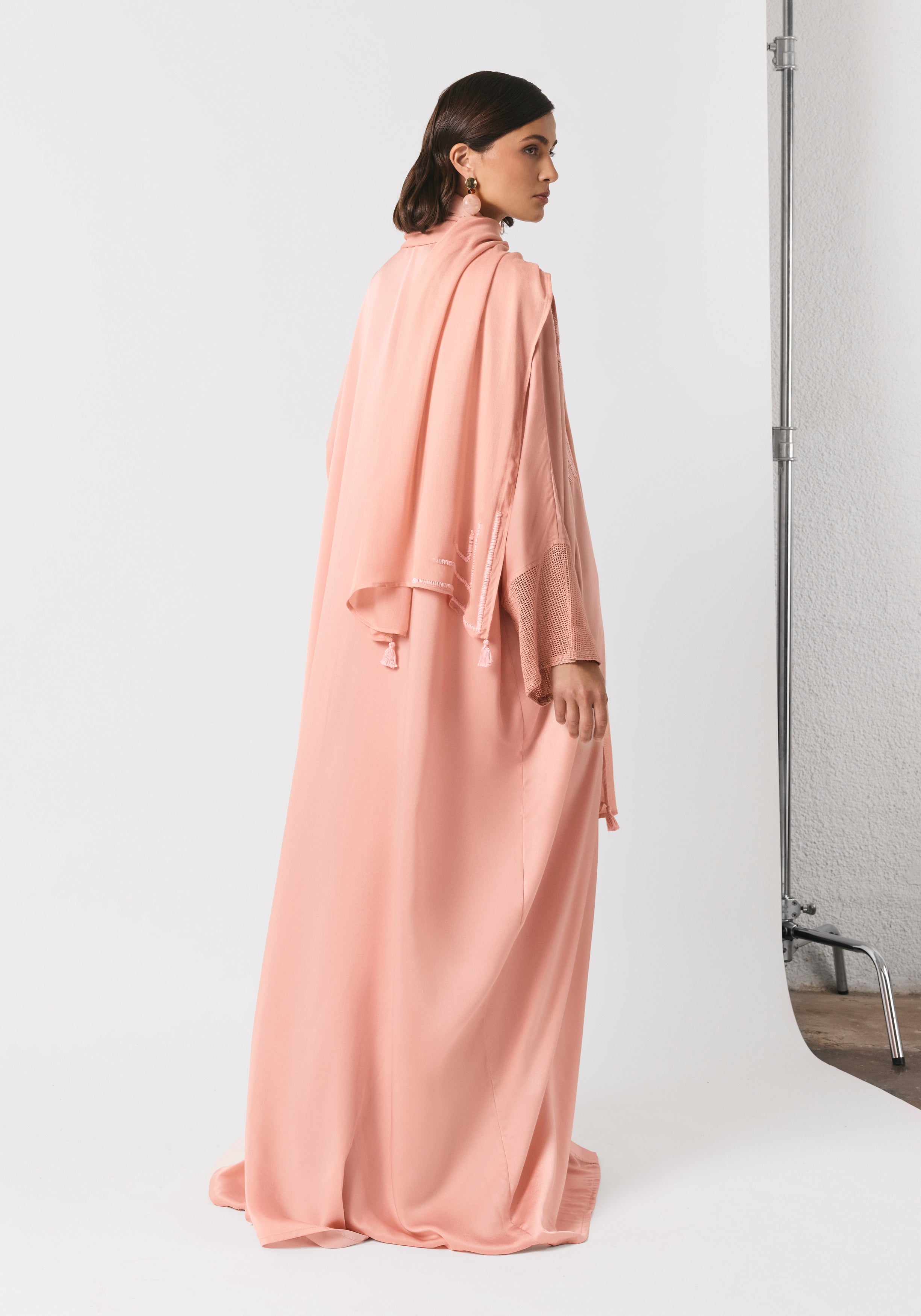 Salmon Pink Silk Abaya & Shayla