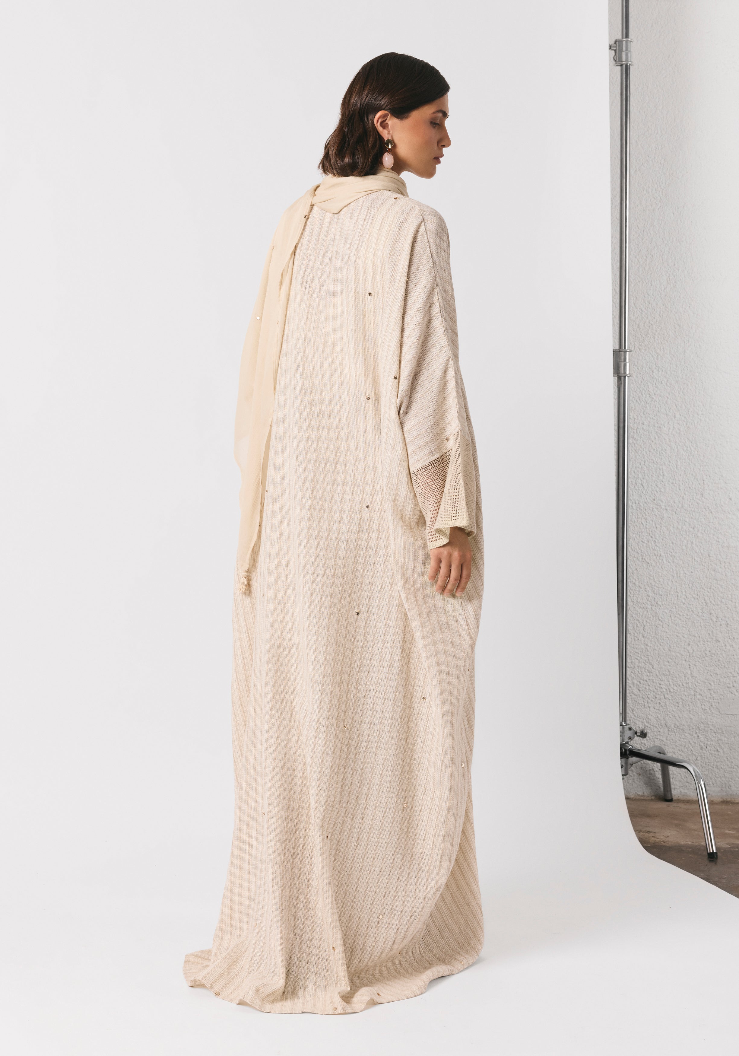Striped Linen Abaya & Shayla with gold dots