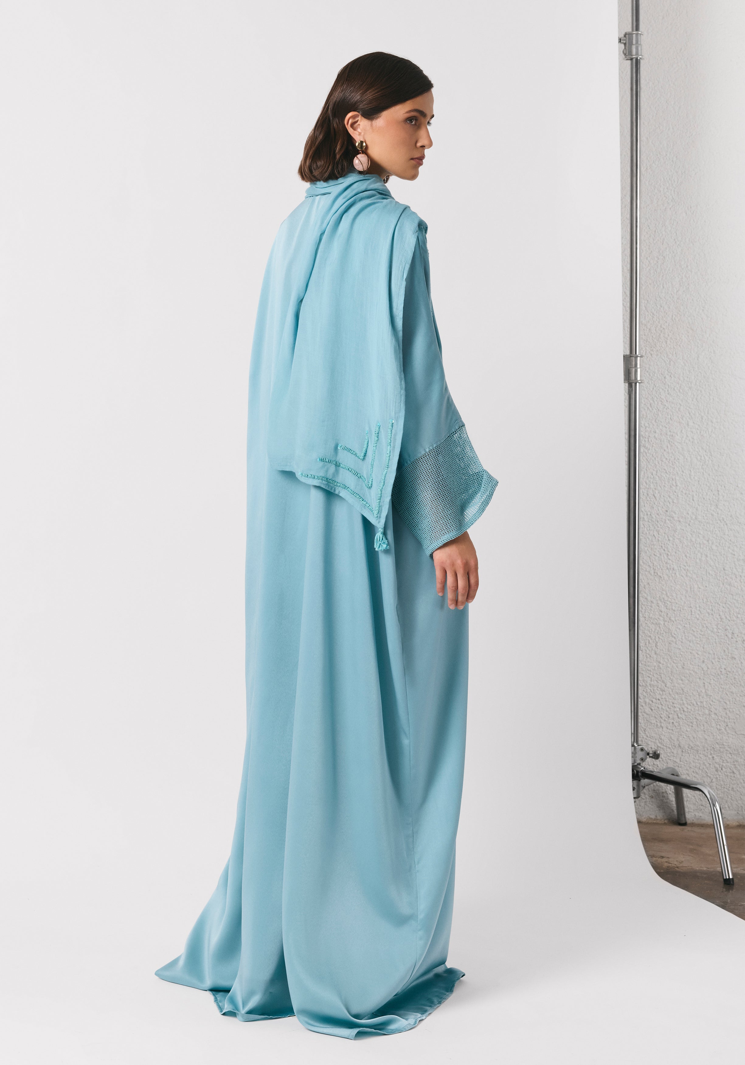 Sky Blue Silk Abaya & Shayla