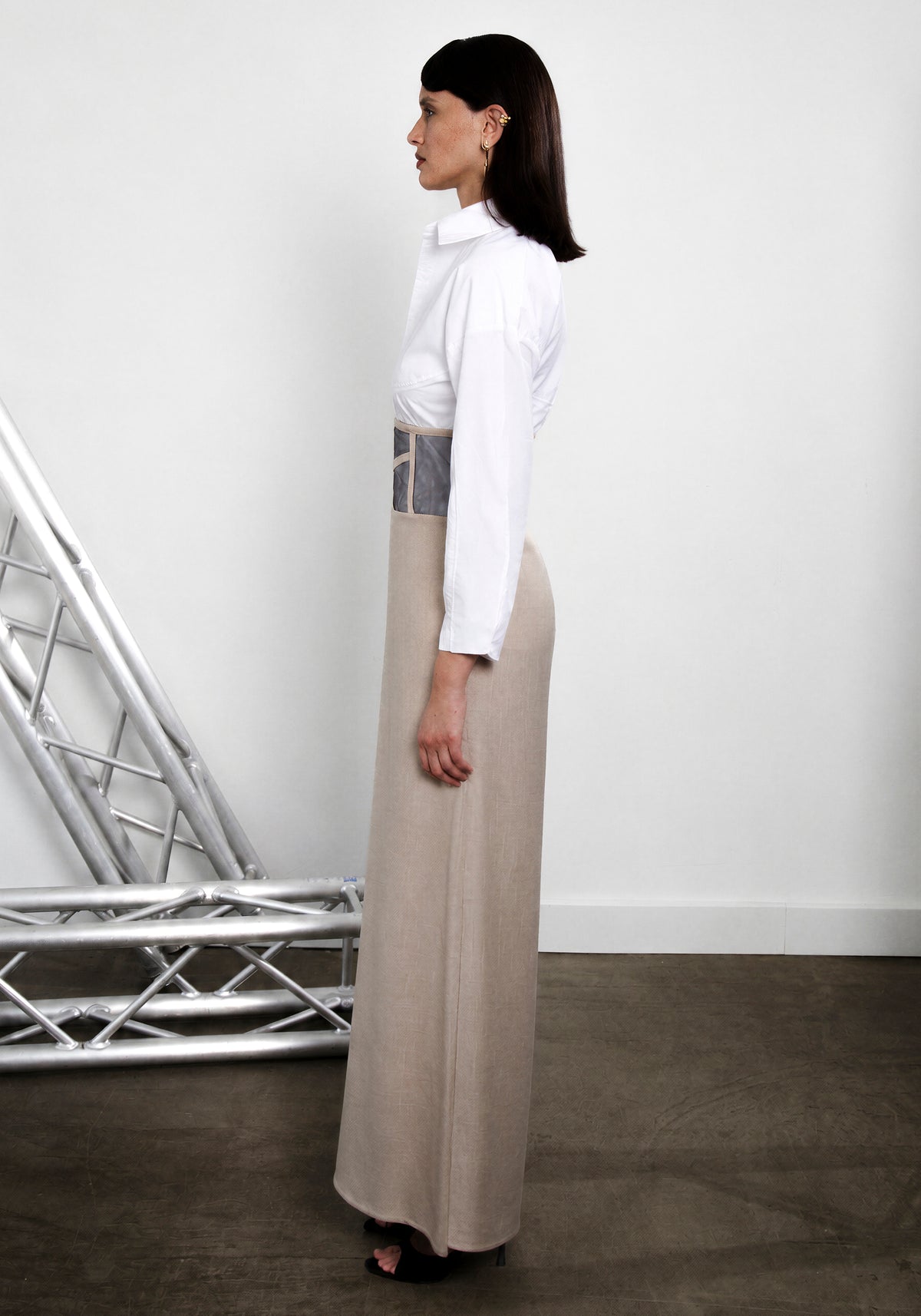 Linen Beige Detailed Corset Pants