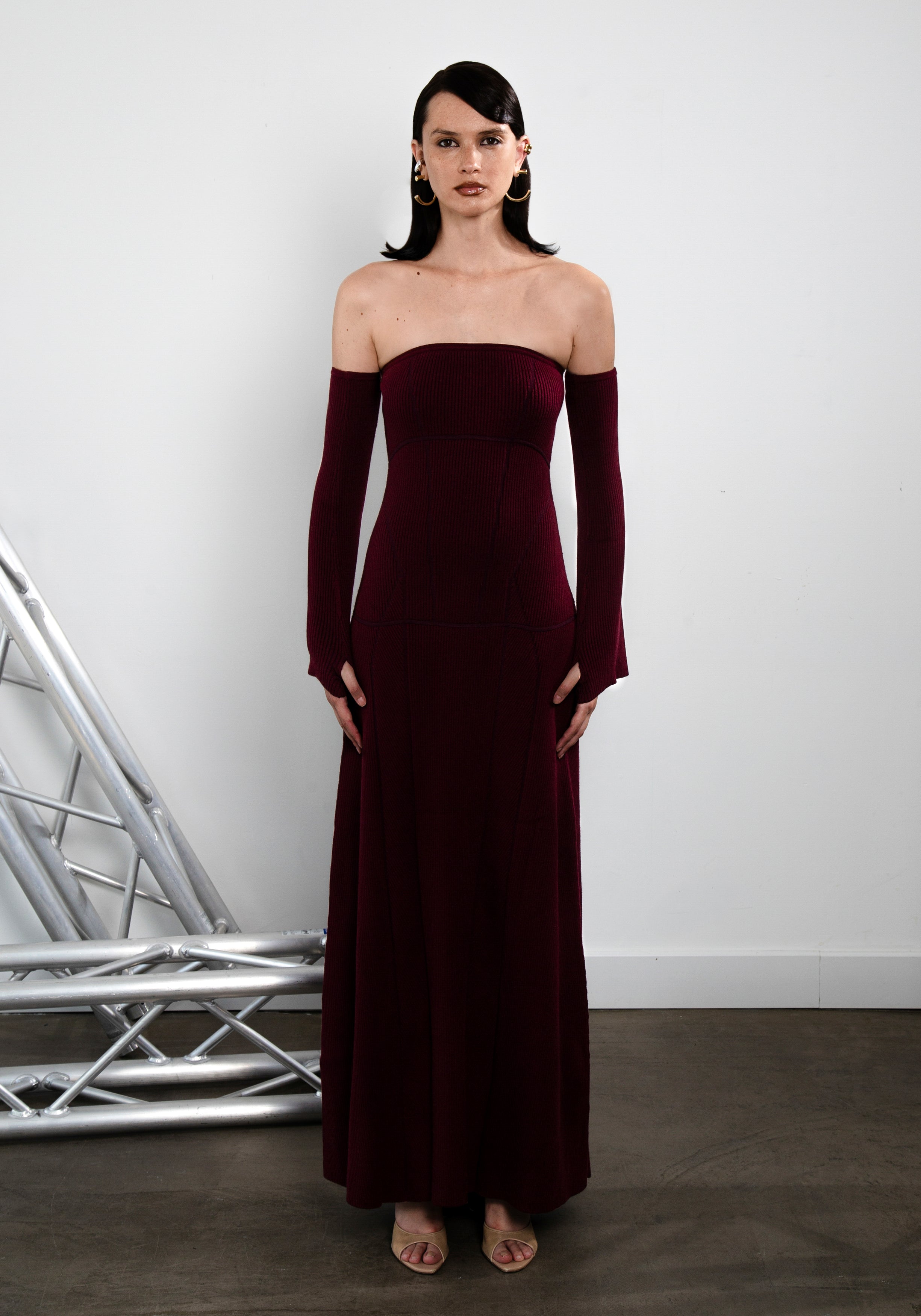 Maroon Knit Strapless Dress